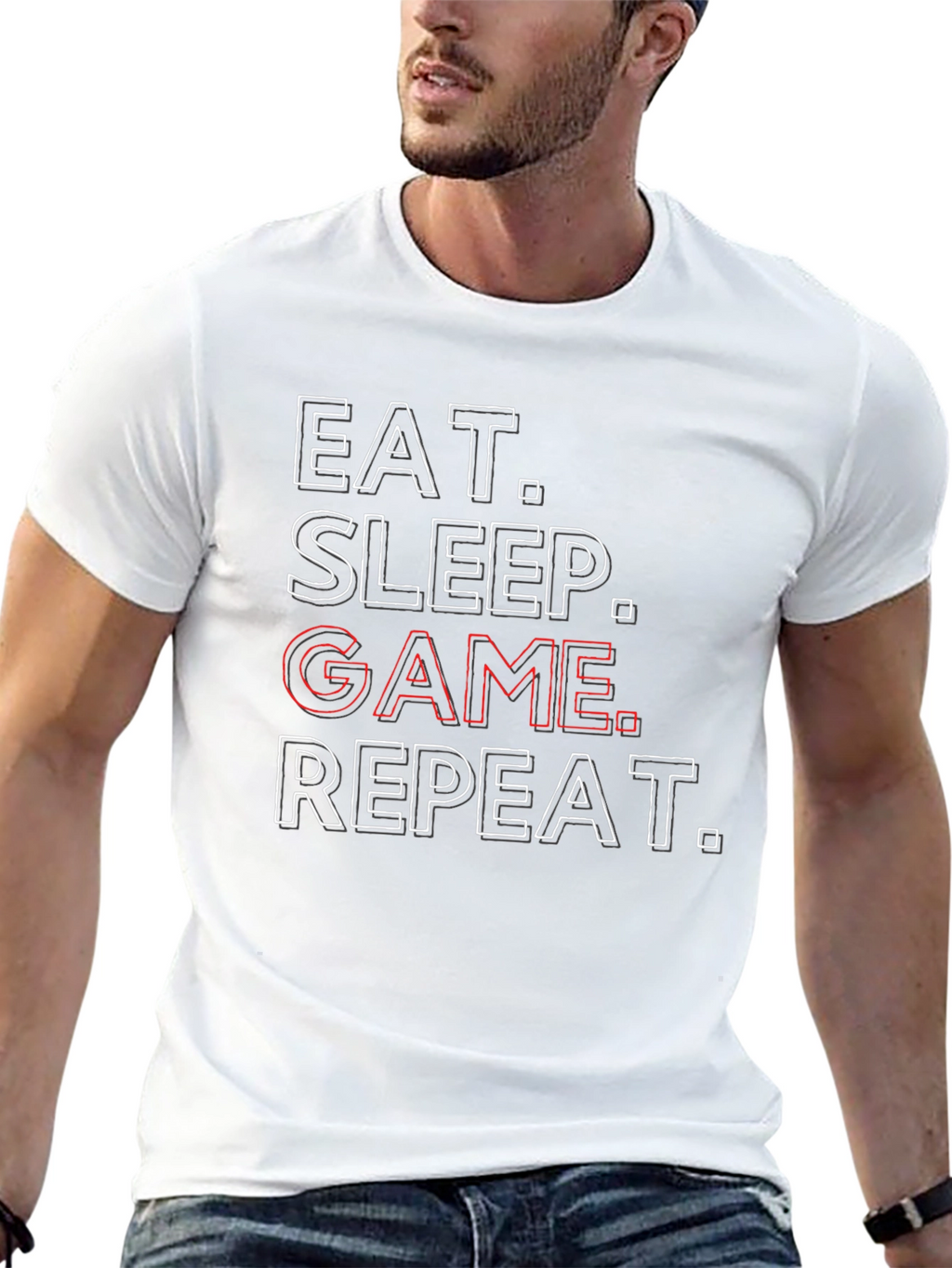 Eat Sleep Game Repeat Mens Graphic Tee