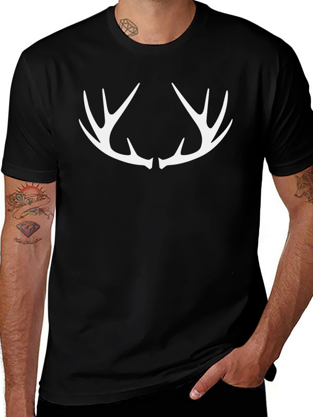 Antler Graphic Tee - Black Crew Neck Casual Shirt