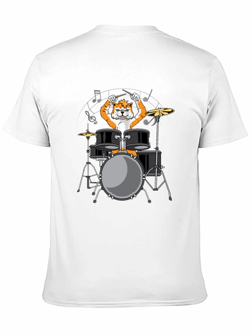 Drummer Cat Graphic Tee - Black Cotton T-Shirt