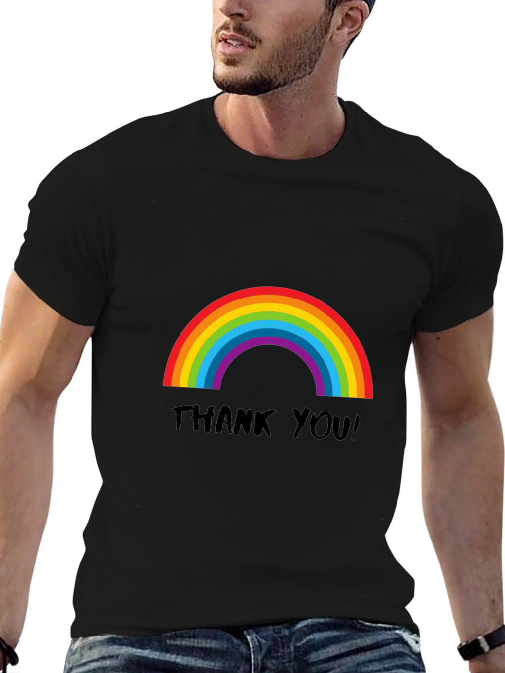 Rainbow Thank You T-Shirt - Black Casual Tee
