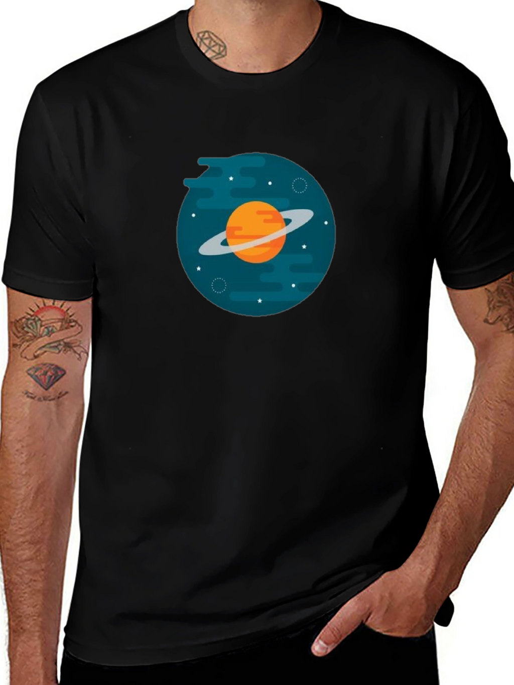 Saturn Graphic Black T-Shirt - Modern Style