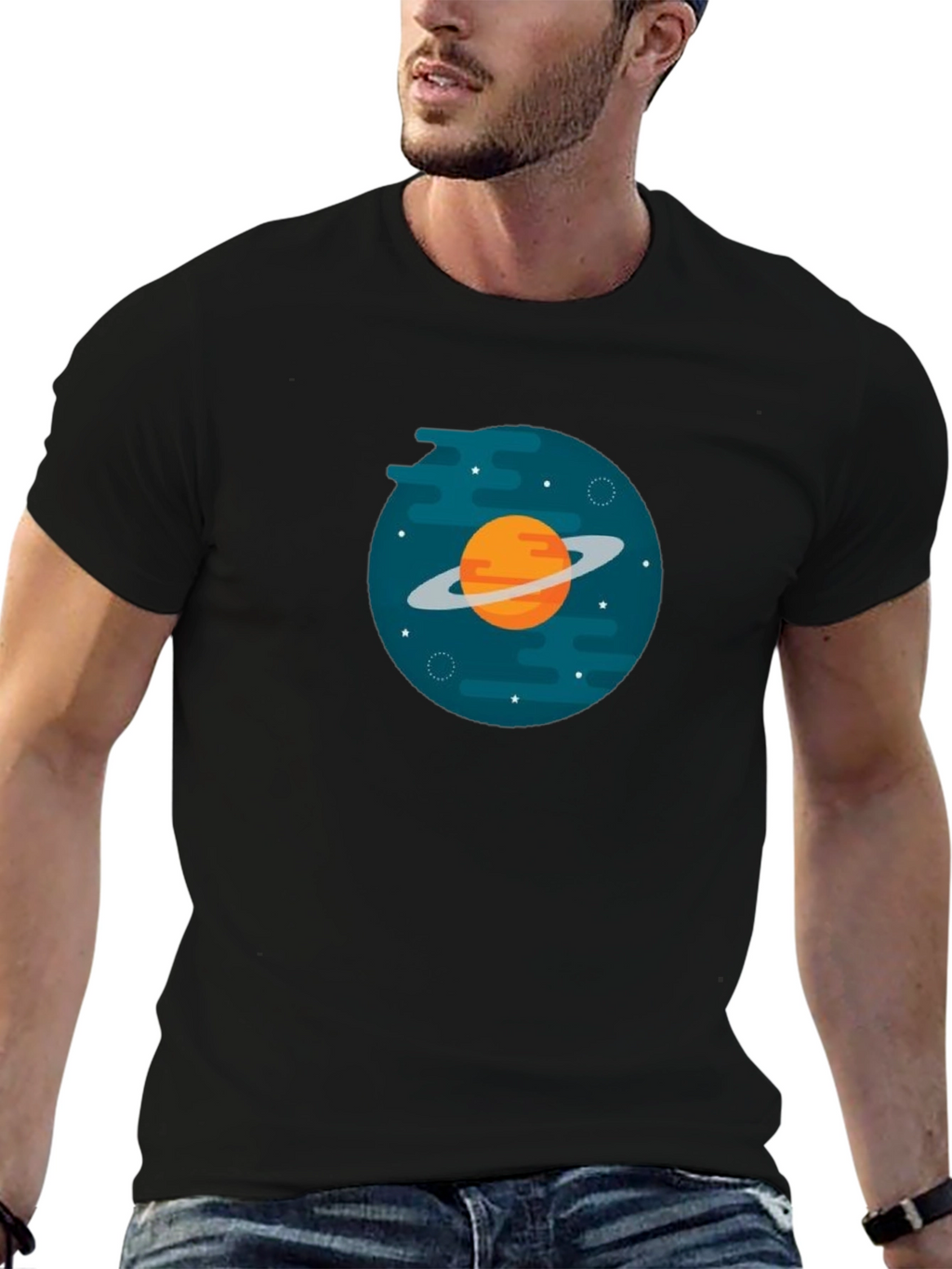 Saturn Graphic Black T-Shirt - Modern Style