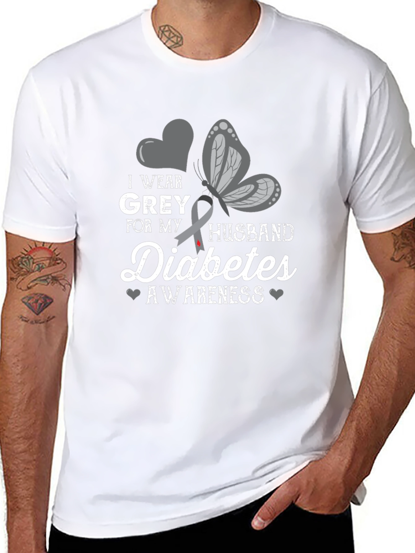Diabetes Awareness T-Shirt - I Wear Grey For My Husband