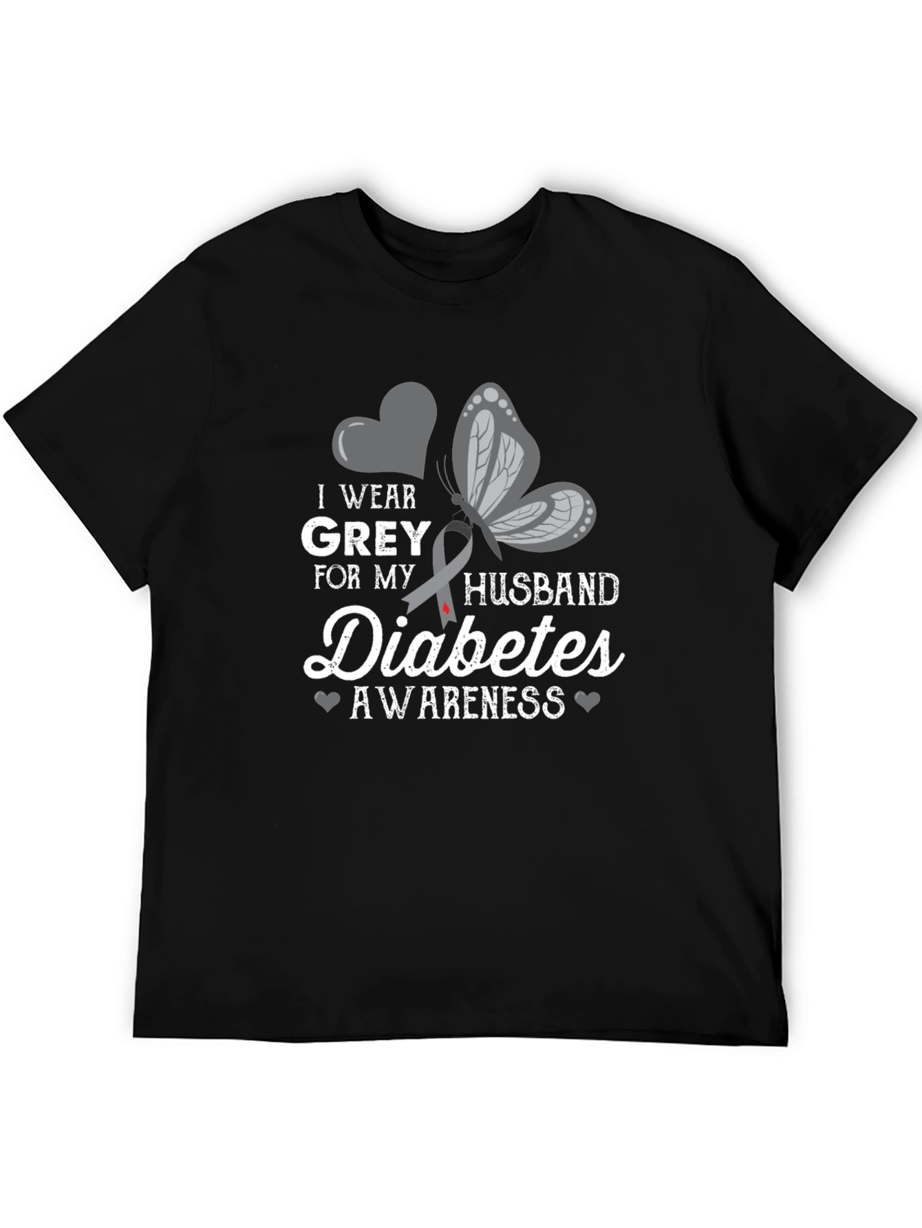 Diabetes Awareness T-Shirt - I Wear Grey For My Husband