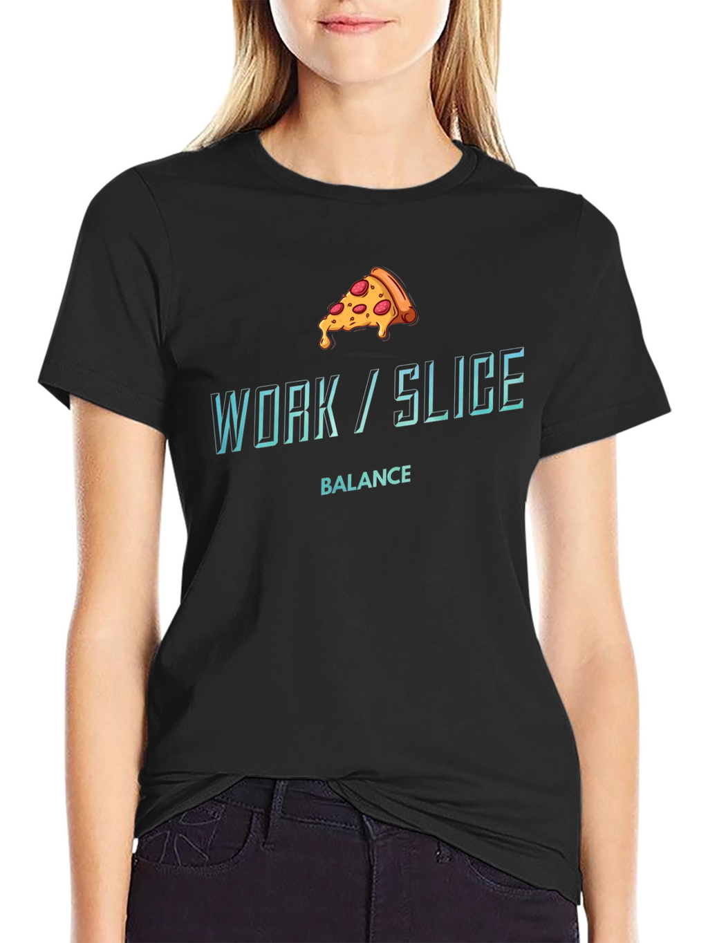 Work/Slice Balance Funny Pizza Graphic T-Shirt