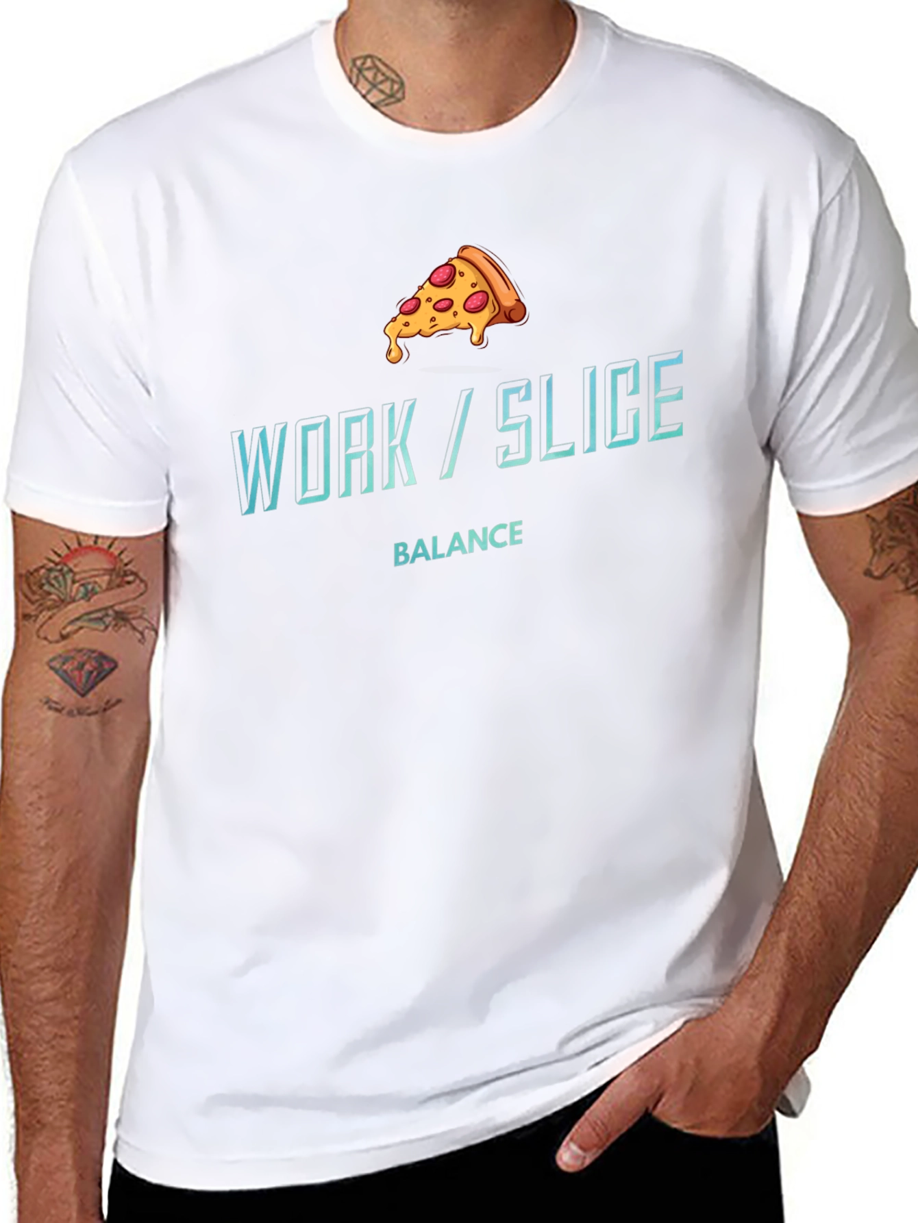 Work/Slice Balance Funny Pizza Graphic T-Shirt