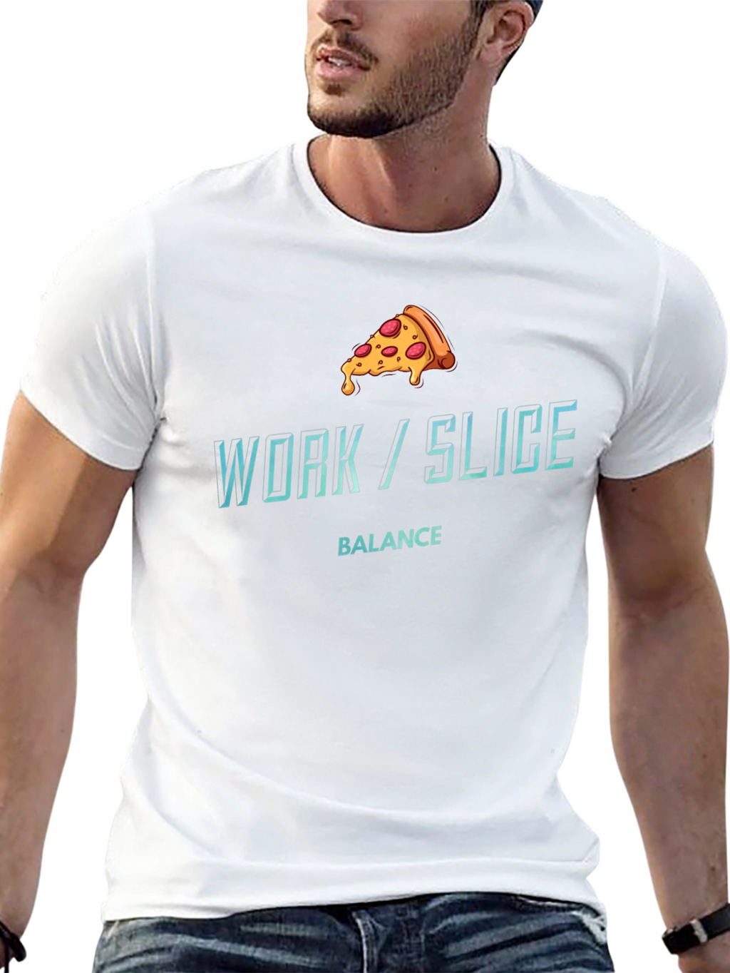 Work/Slice Balance Funny Pizza Graphic T-Shirt
