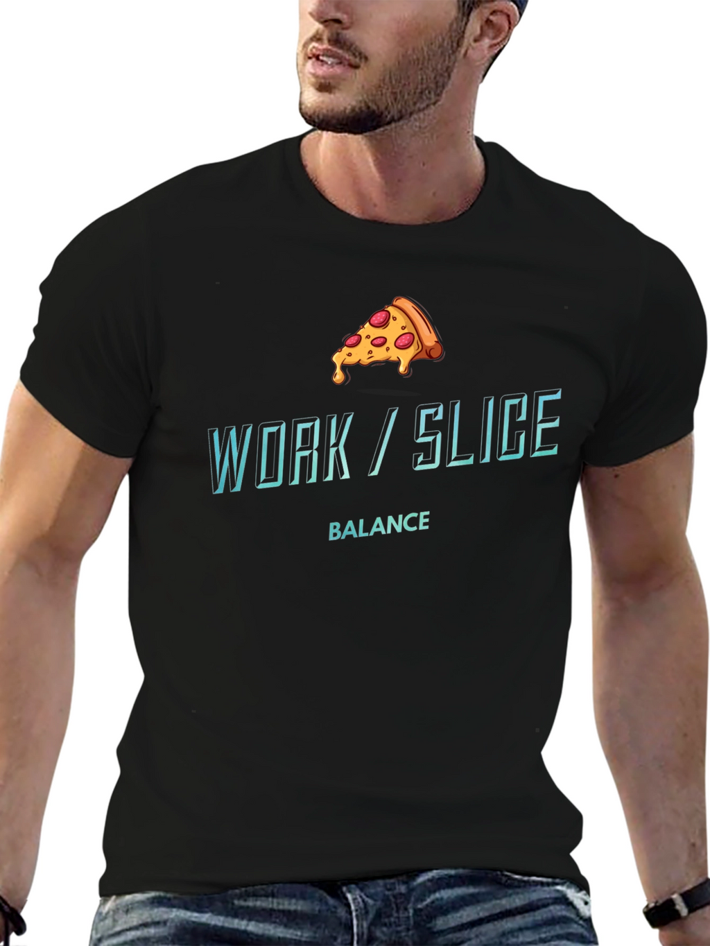 Work/Slice Balance Funny Pizza Graphic T-Shirt