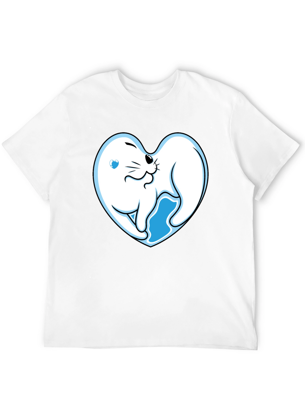 Cute Seal Heart Graphic Black T-Shirt