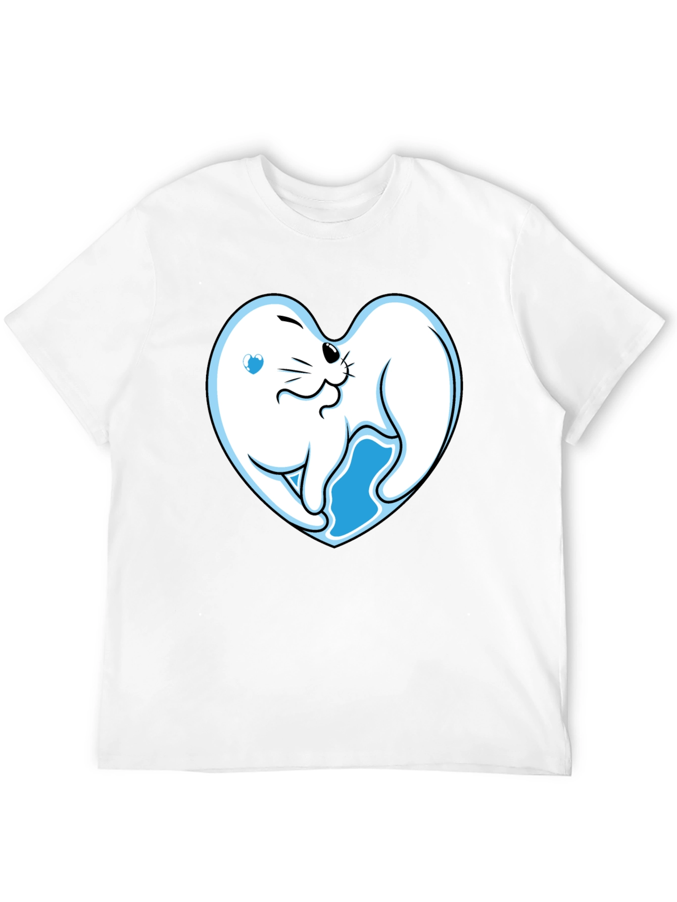 Cute Seal Heart Graphic Black T-Shirt