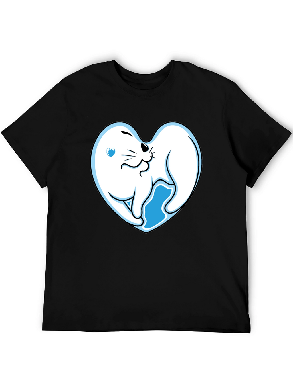 Cute Seal Heart Graphic Black T-Shirt