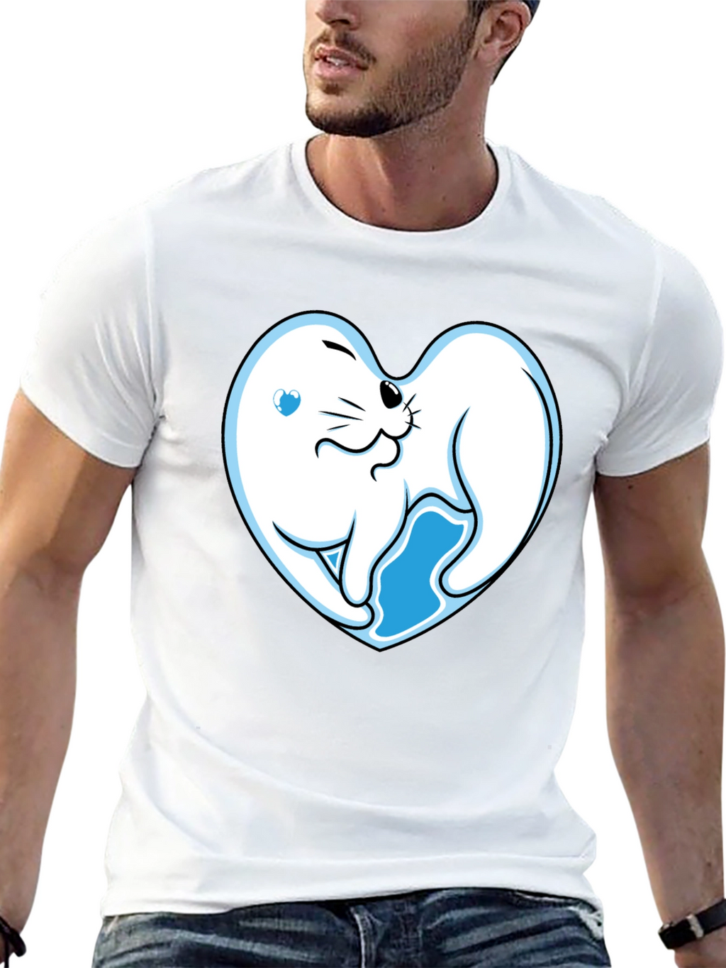 Cute Seal Heart Graphic Black T-Shirt