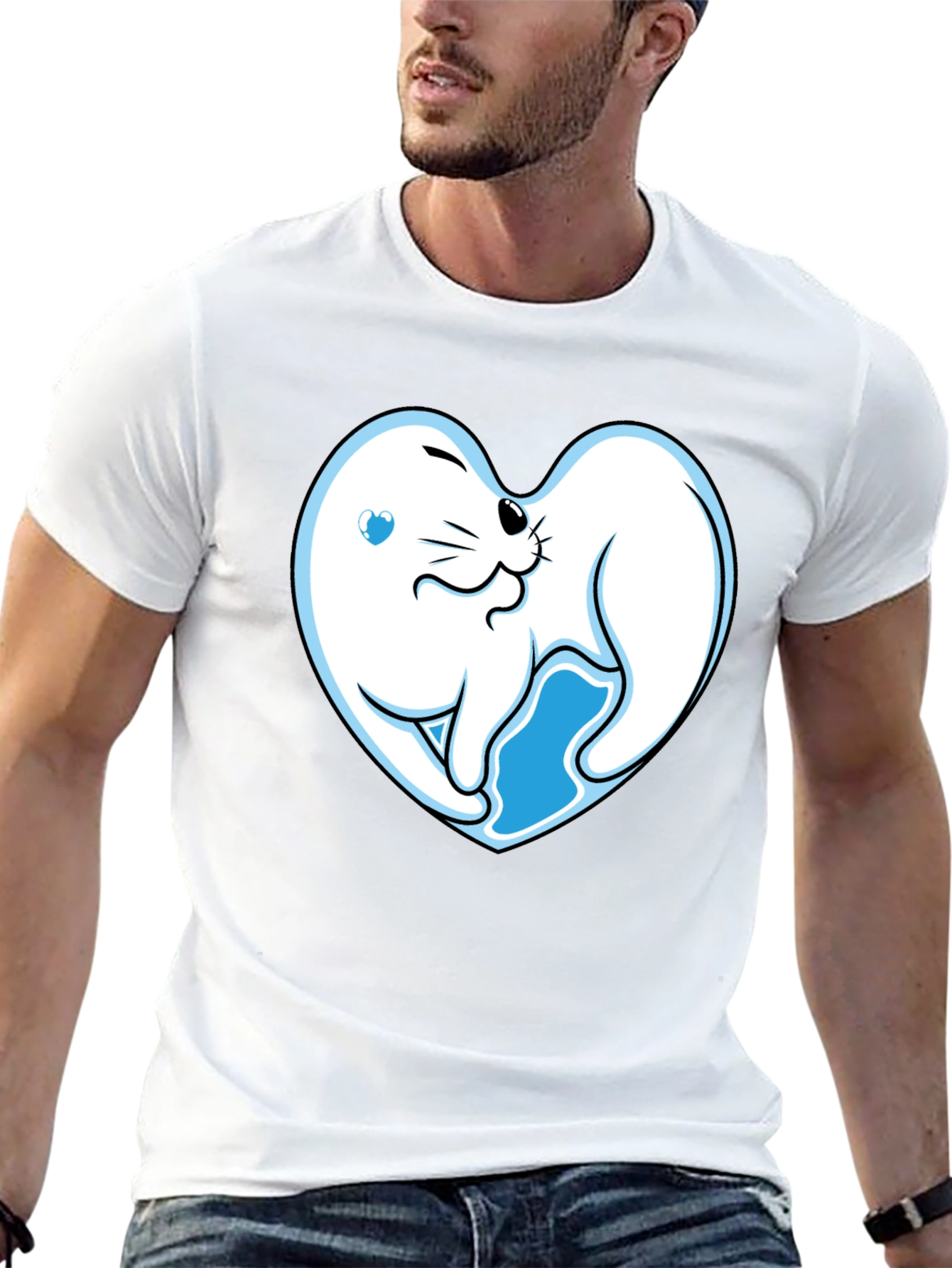 Cute Seal Heart Graphic Black T-Shirt