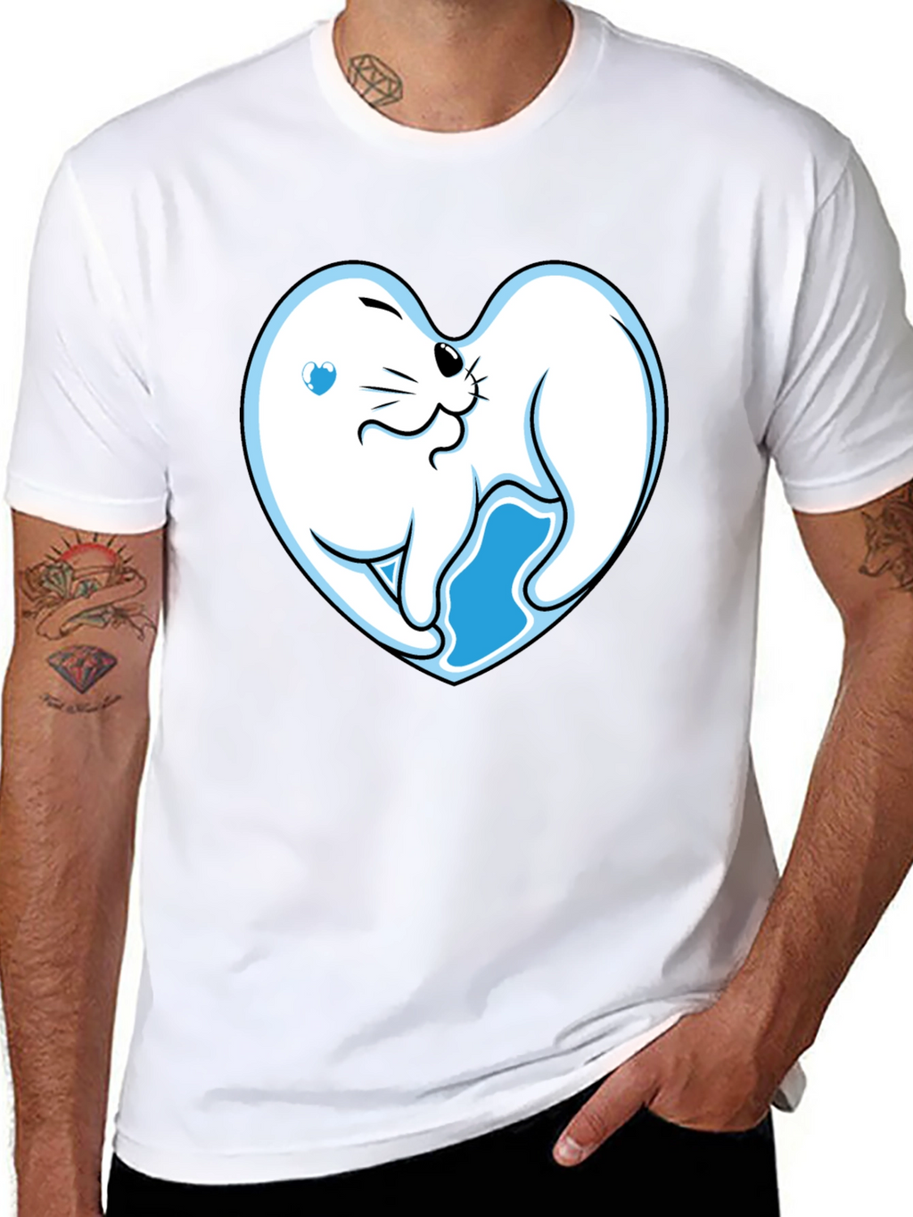 Cute Seal Heart Graphic Black T-Shirt