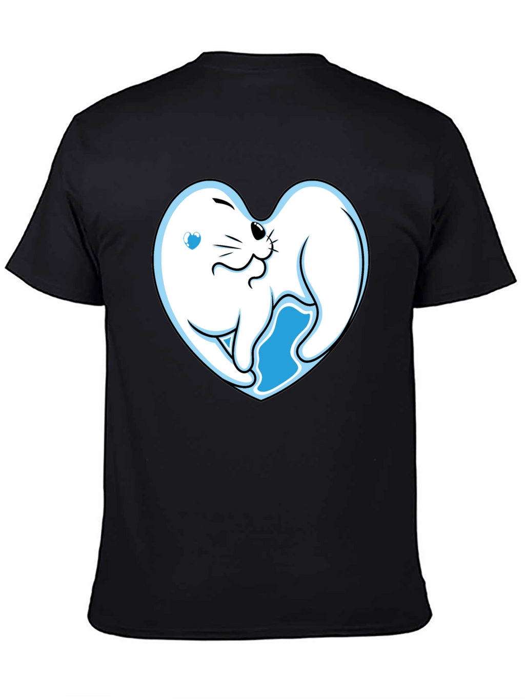 Cute Seal Heart Graphic Black T-Shirt