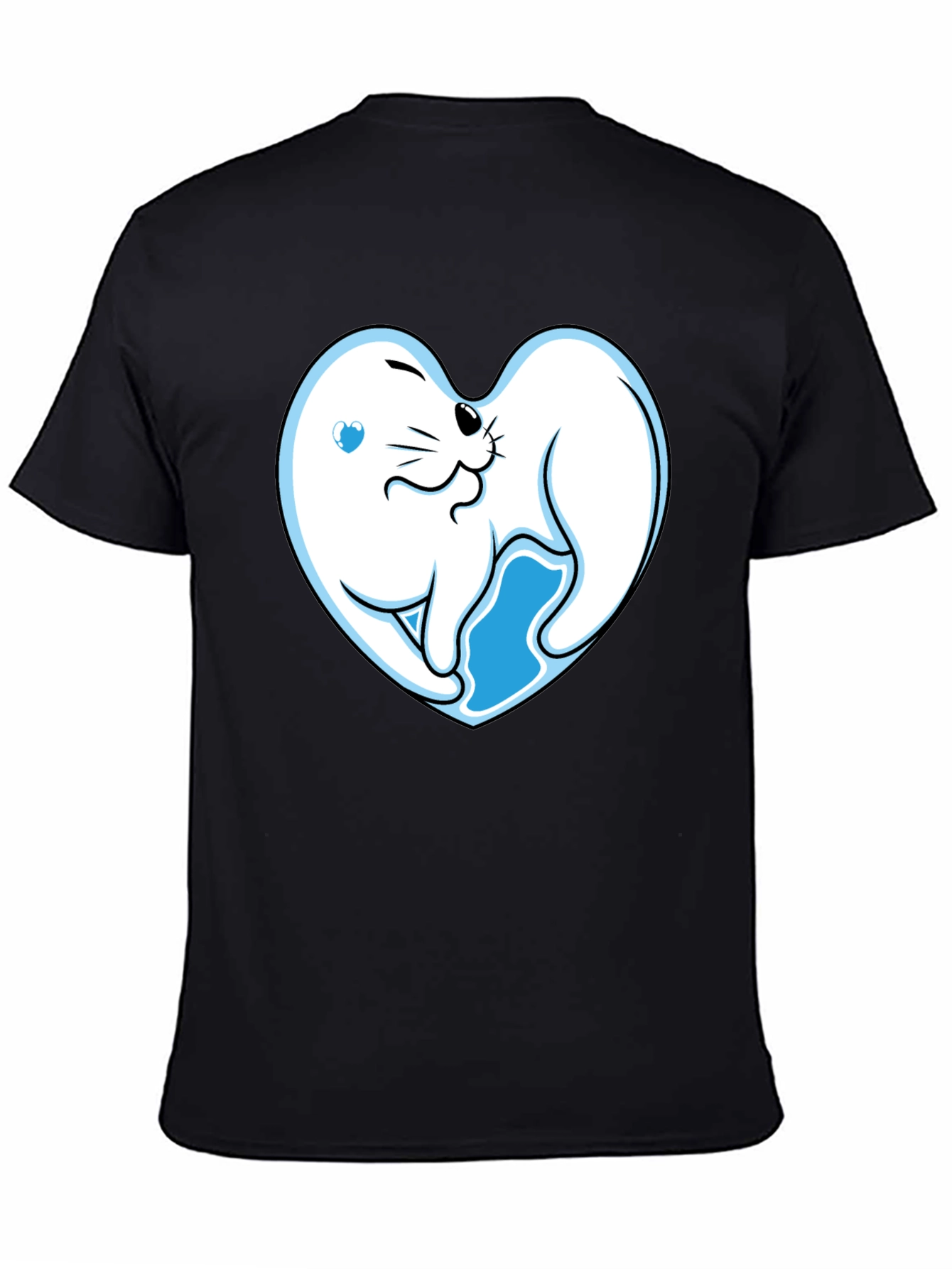 Cute Seal Heart Graphic Black T-Shirt