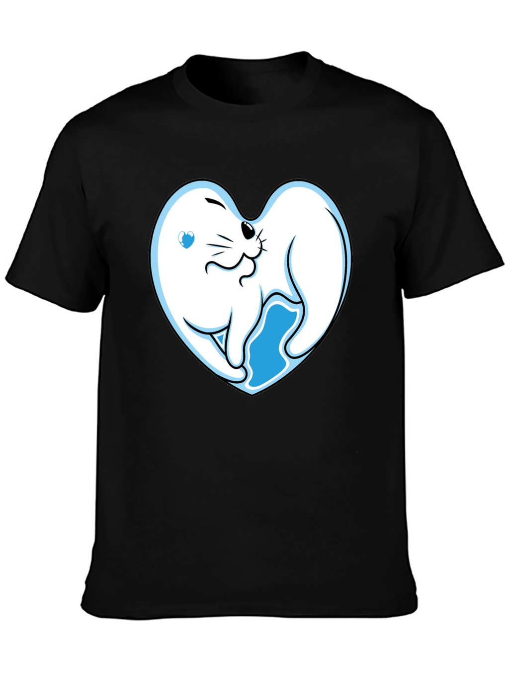 Cute Seal Heart Graphic Black T-Shirt