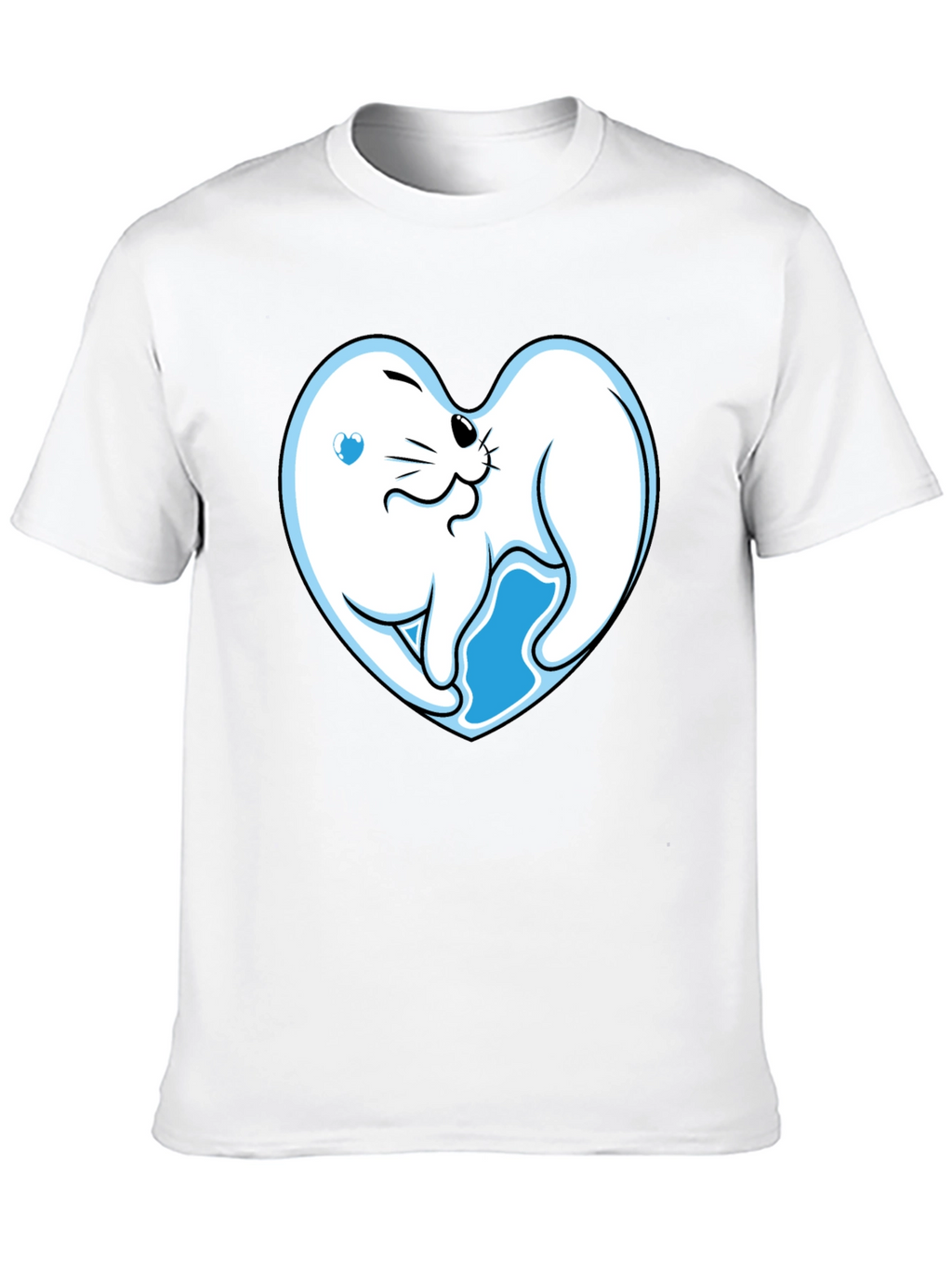 Cute Seal Heart Graphic Black T-Shirt