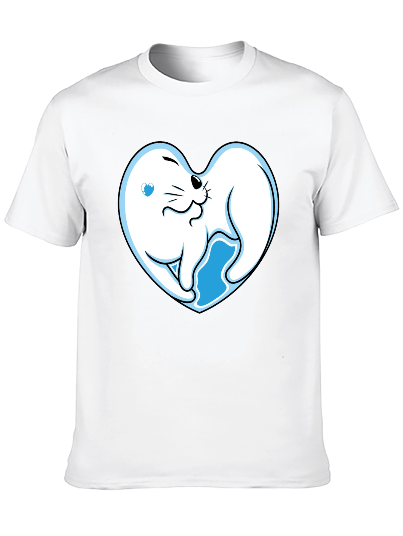 Cute Seal Heart Graphic Black T-Shirt