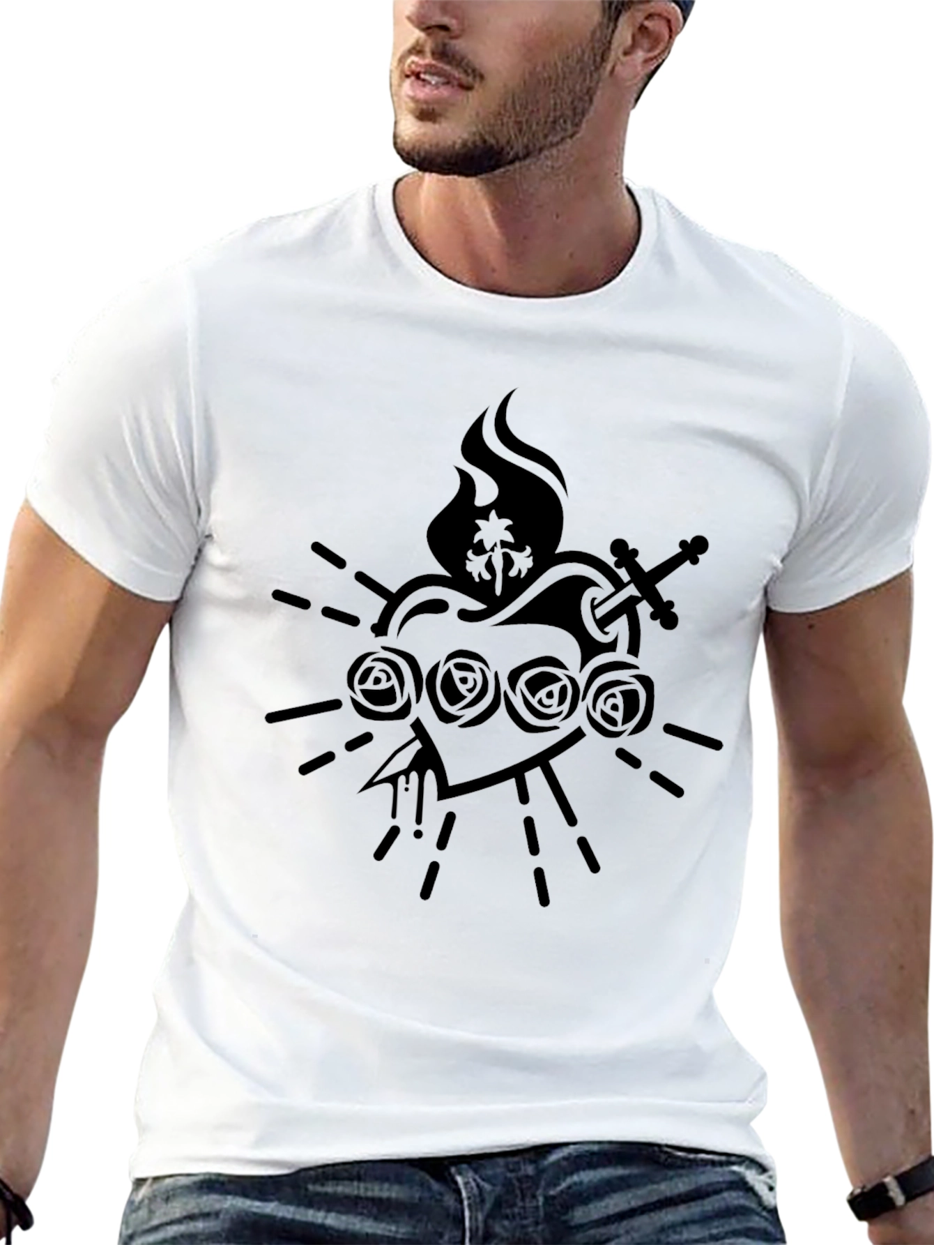 Black Graphic Tee - Sacred Heart Design