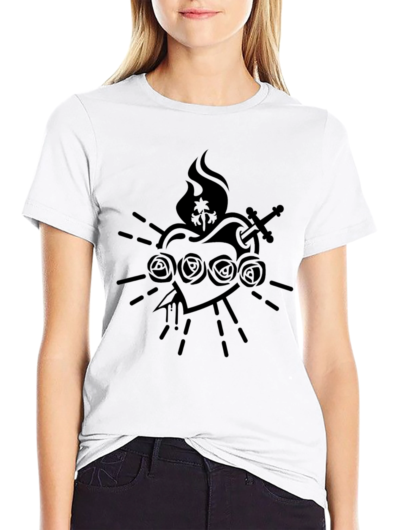 Black Graphic Tee - Sacred Heart Design