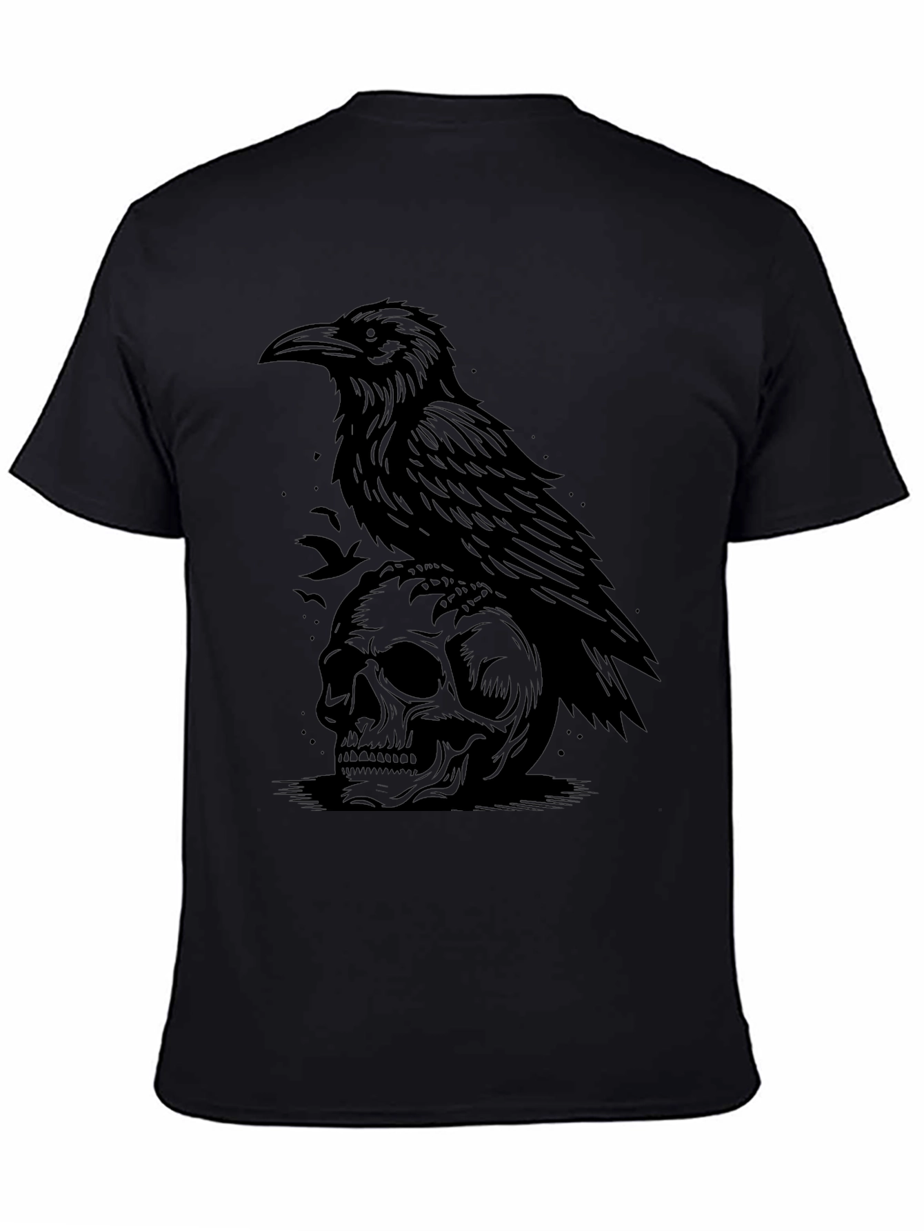 Raven on Skull Graphic Tee - Gothic Style Black T-Shirt