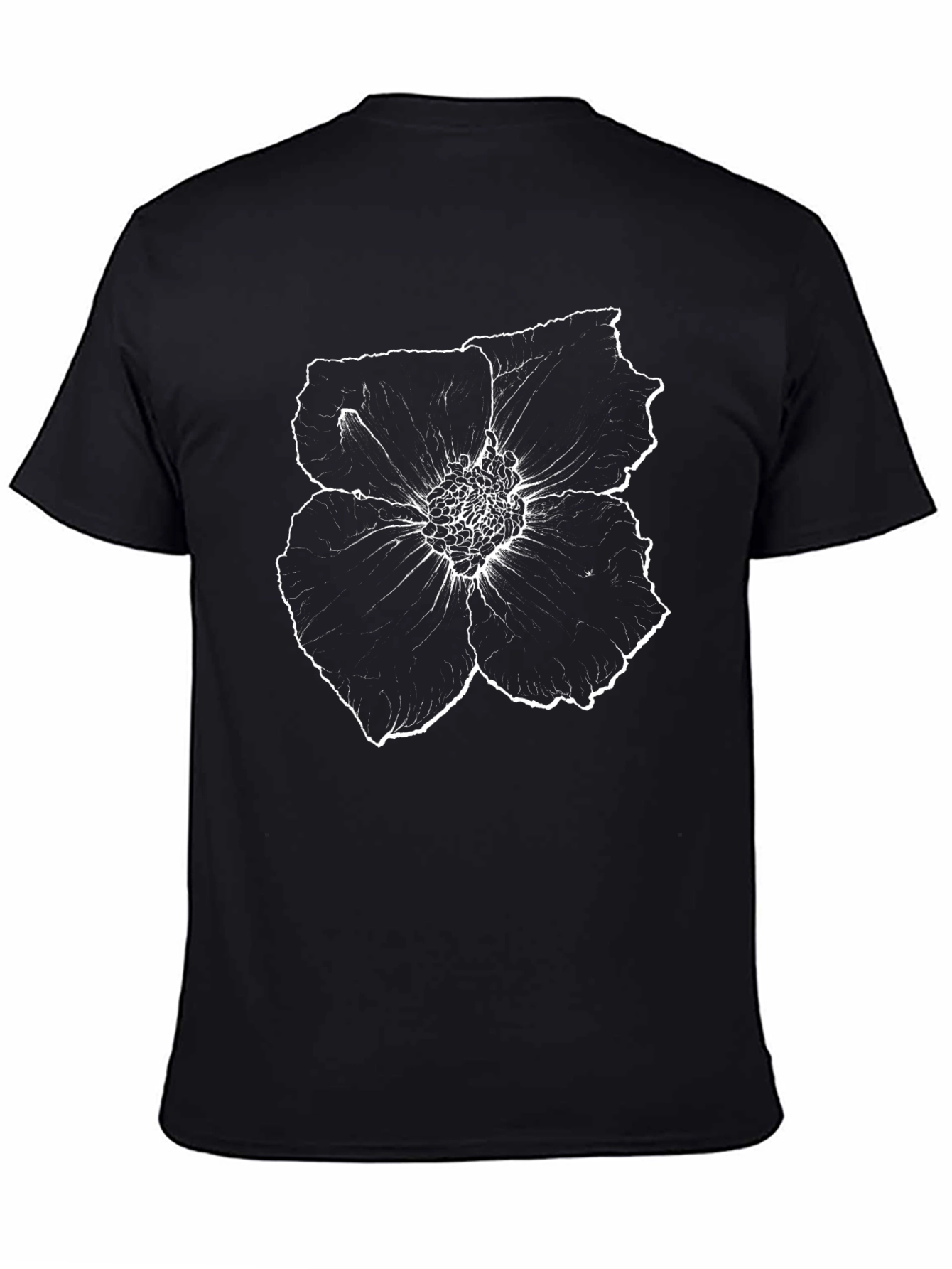 Black T-Shirt with White Floral Print