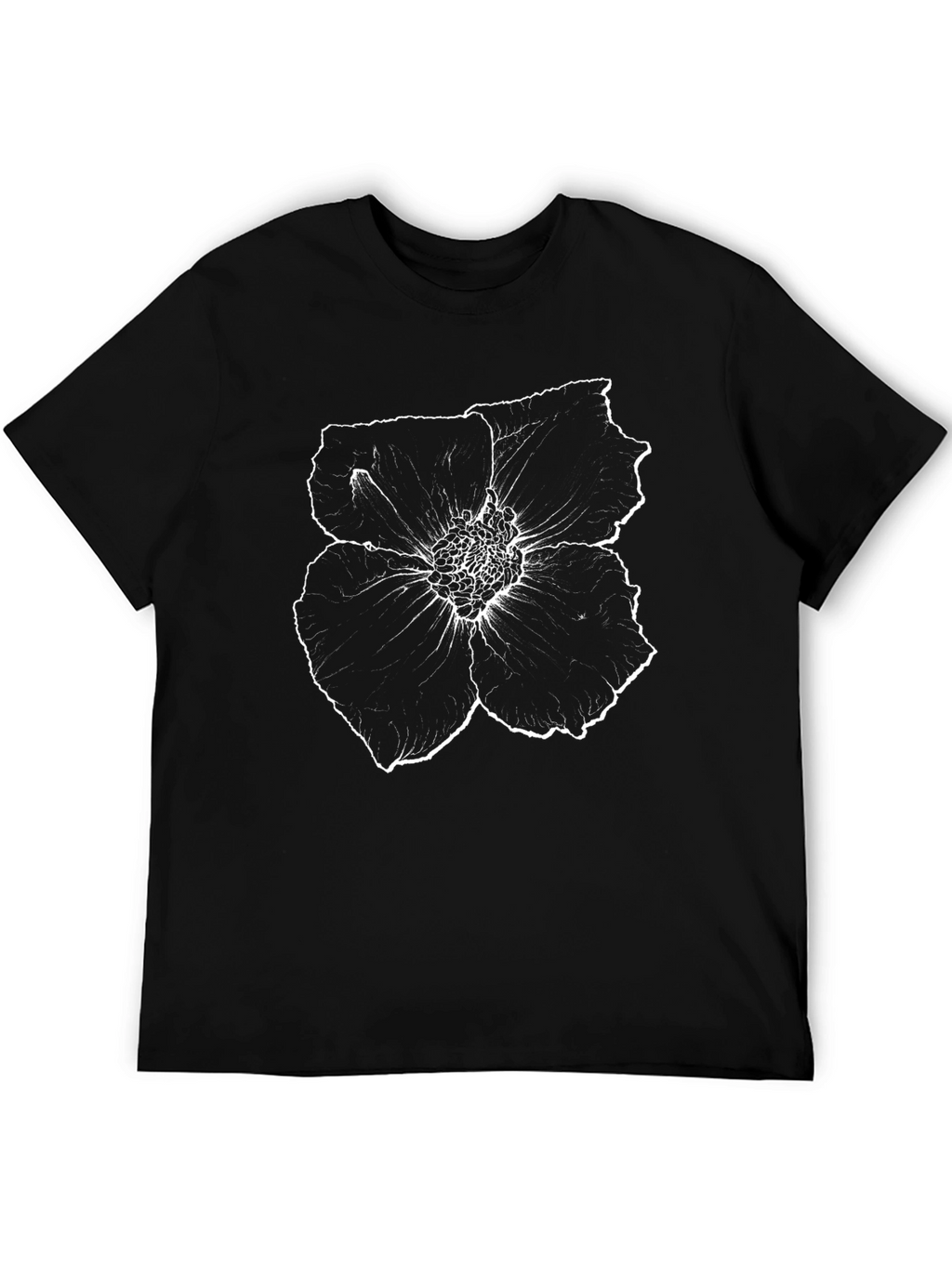 Black T-Shirt with White Floral Print