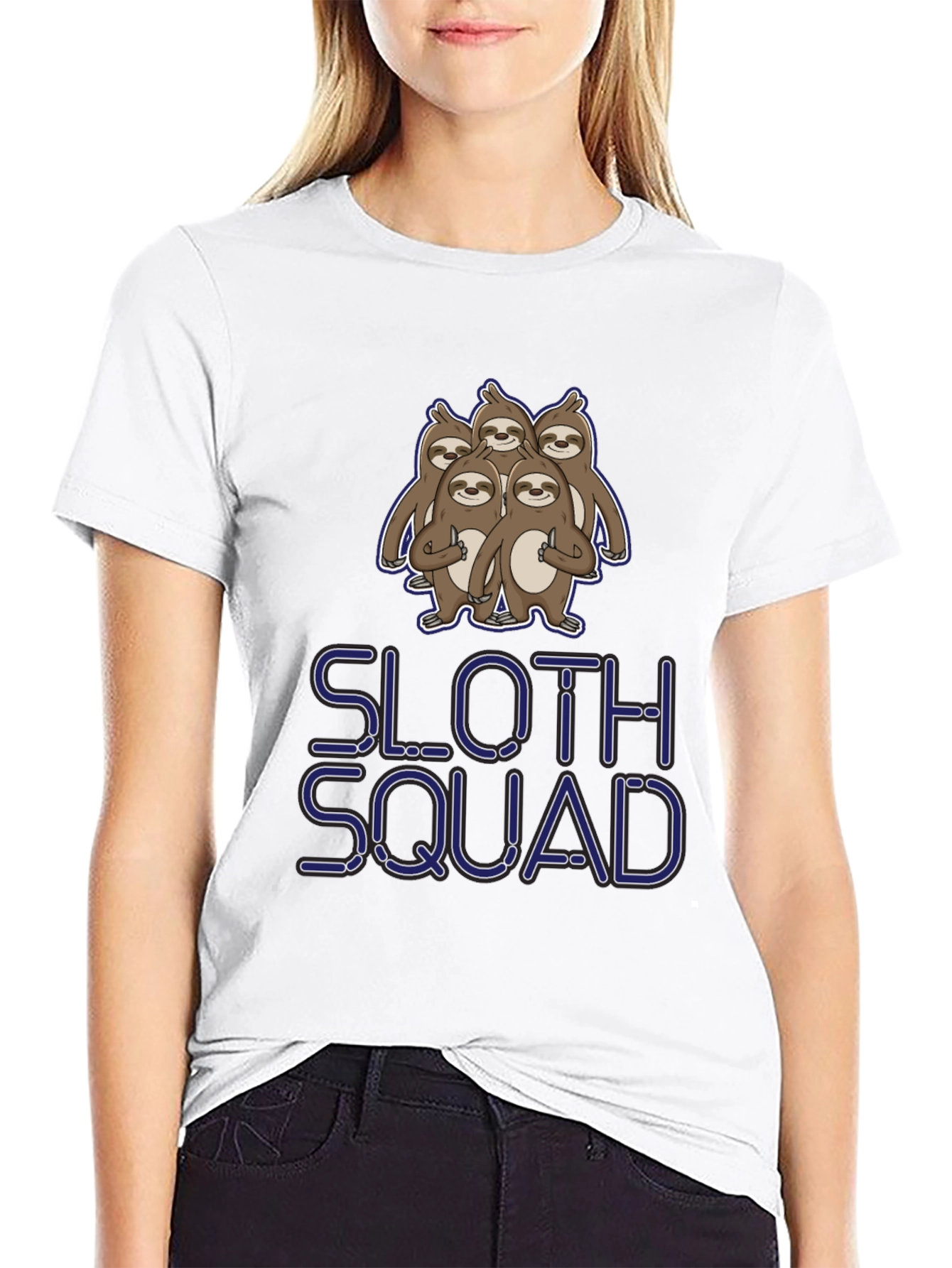 Sloth Squad Graphic Tee - Black Cotton T-Shirt