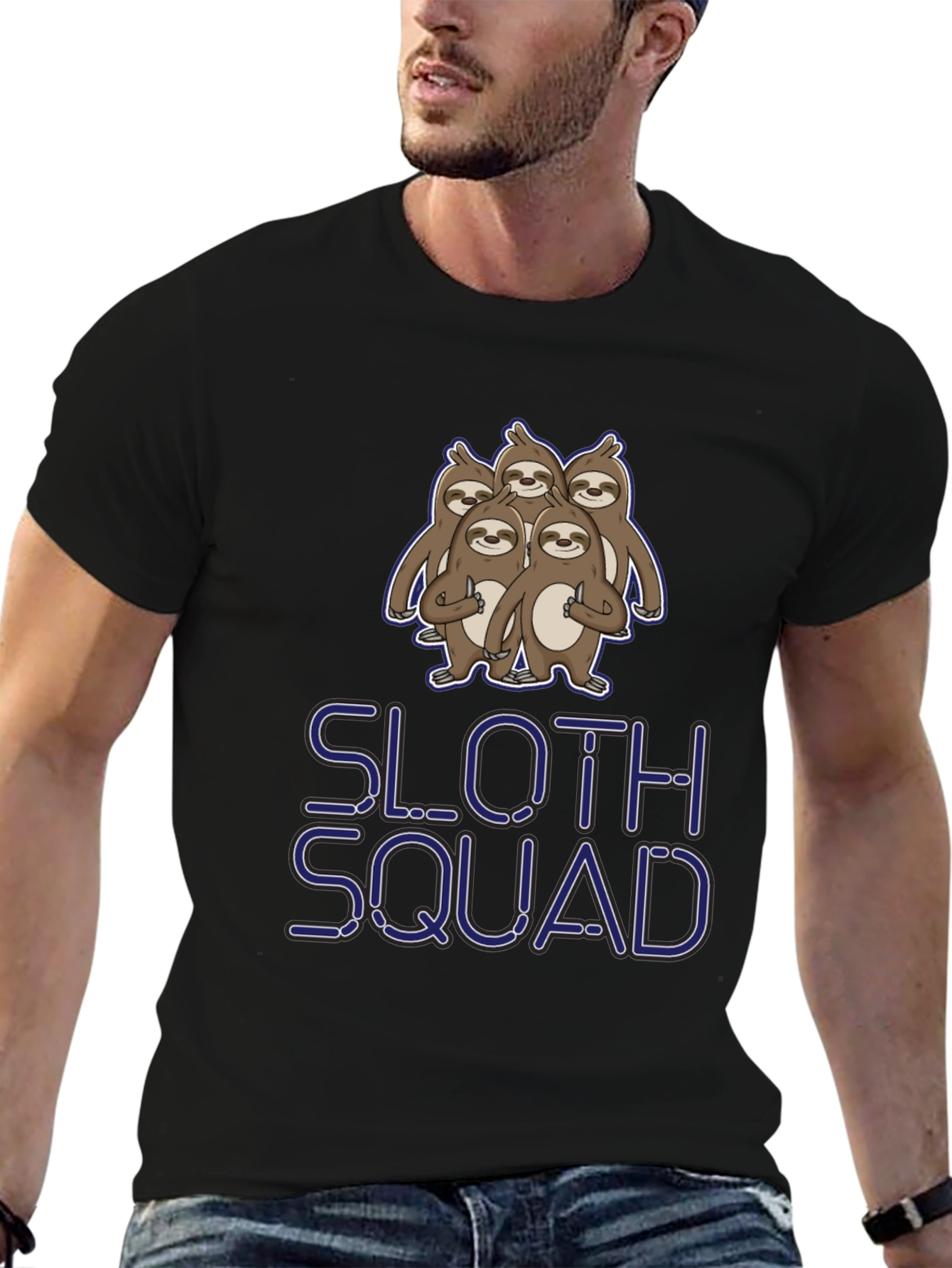 Sloth Squad Graphic Tee - Black Cotton T-Shirt
