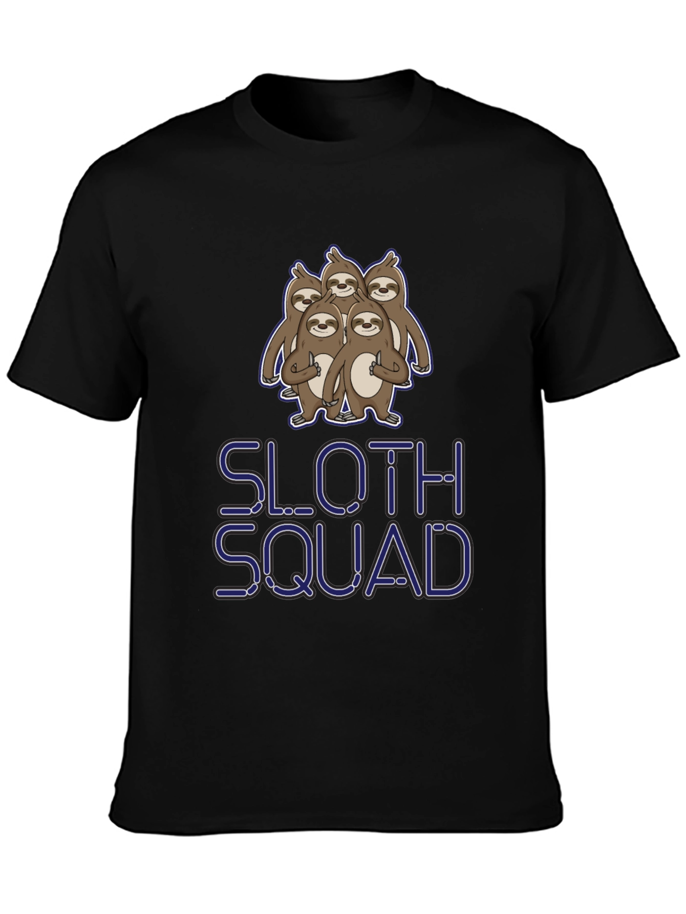Sloth Squad Graphic Tee - Black Cotton T-Shirt