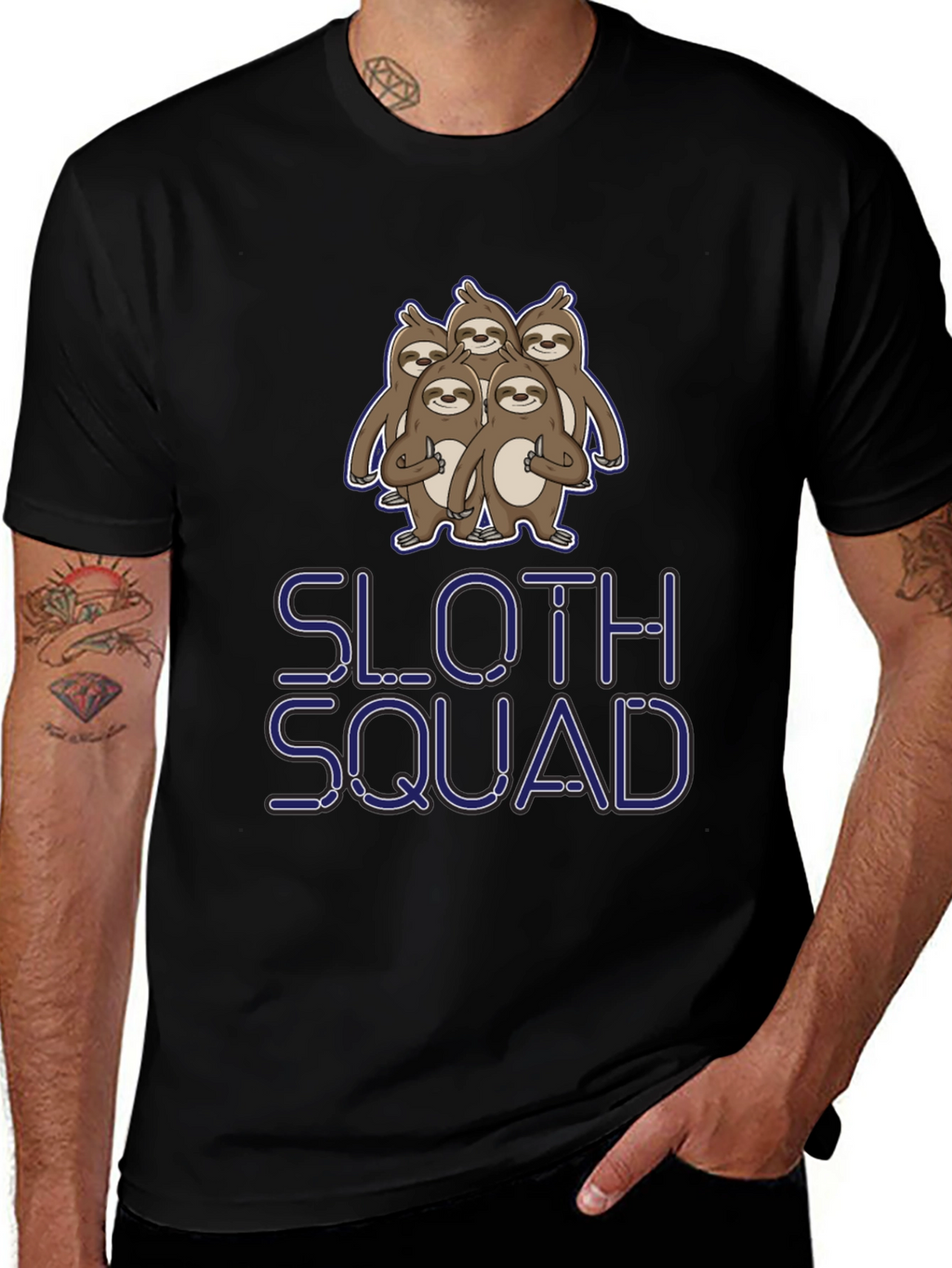 Sloth Squad Graphic Tee - Black Cotton T-Shirt