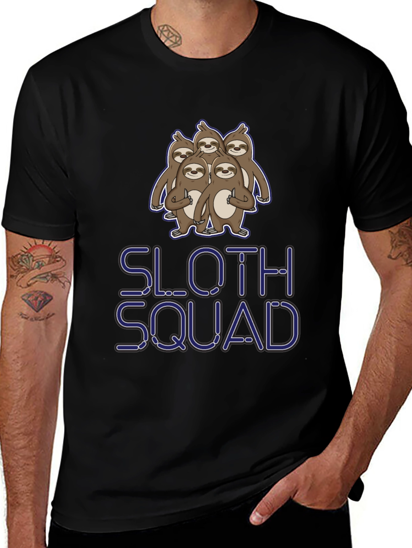 Sloth Squad Graphic Tee - Black Cotton T-Shirt
