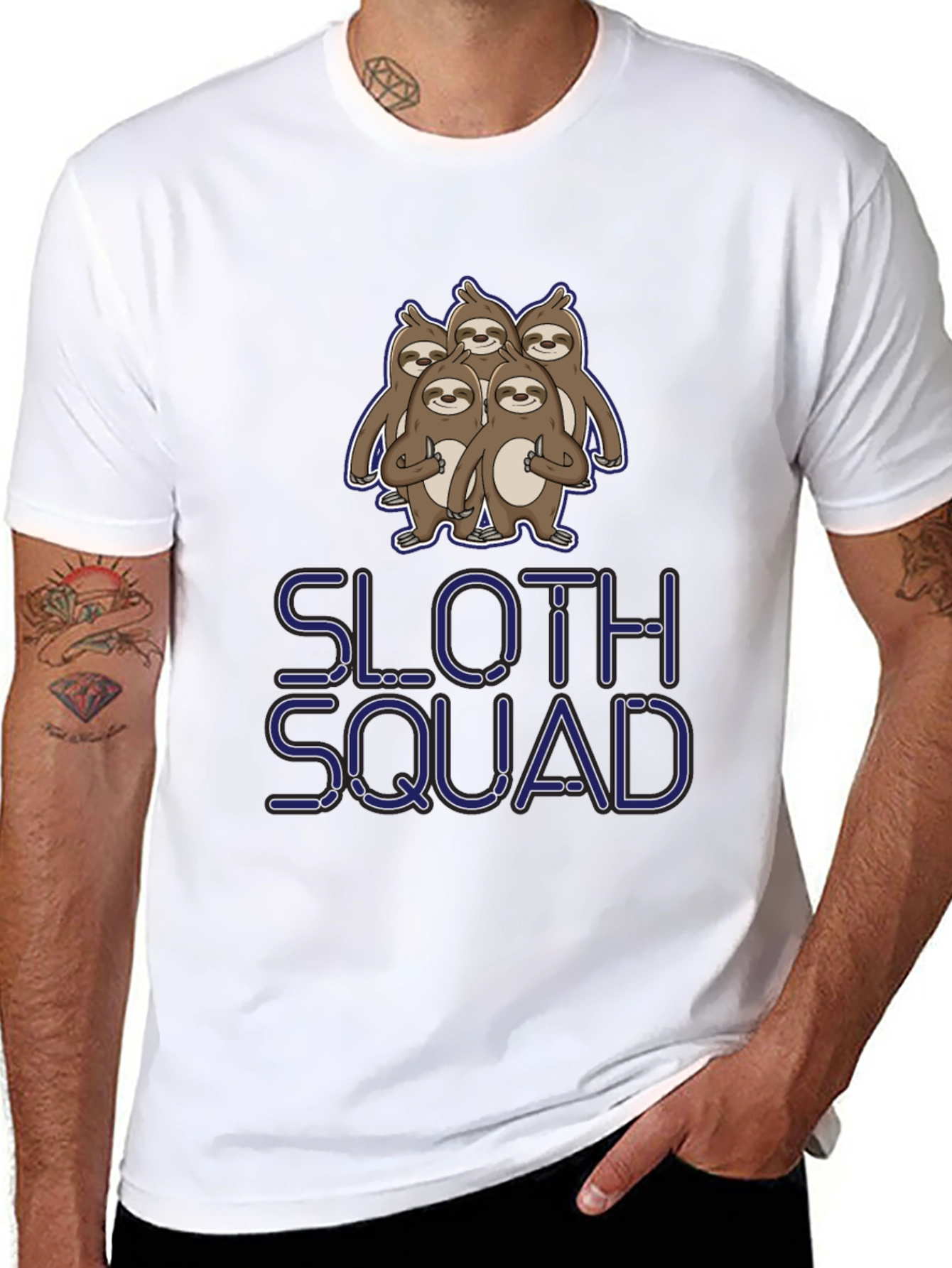 Sloth Squad Graphic Tee - Black Cotton T-Shirt