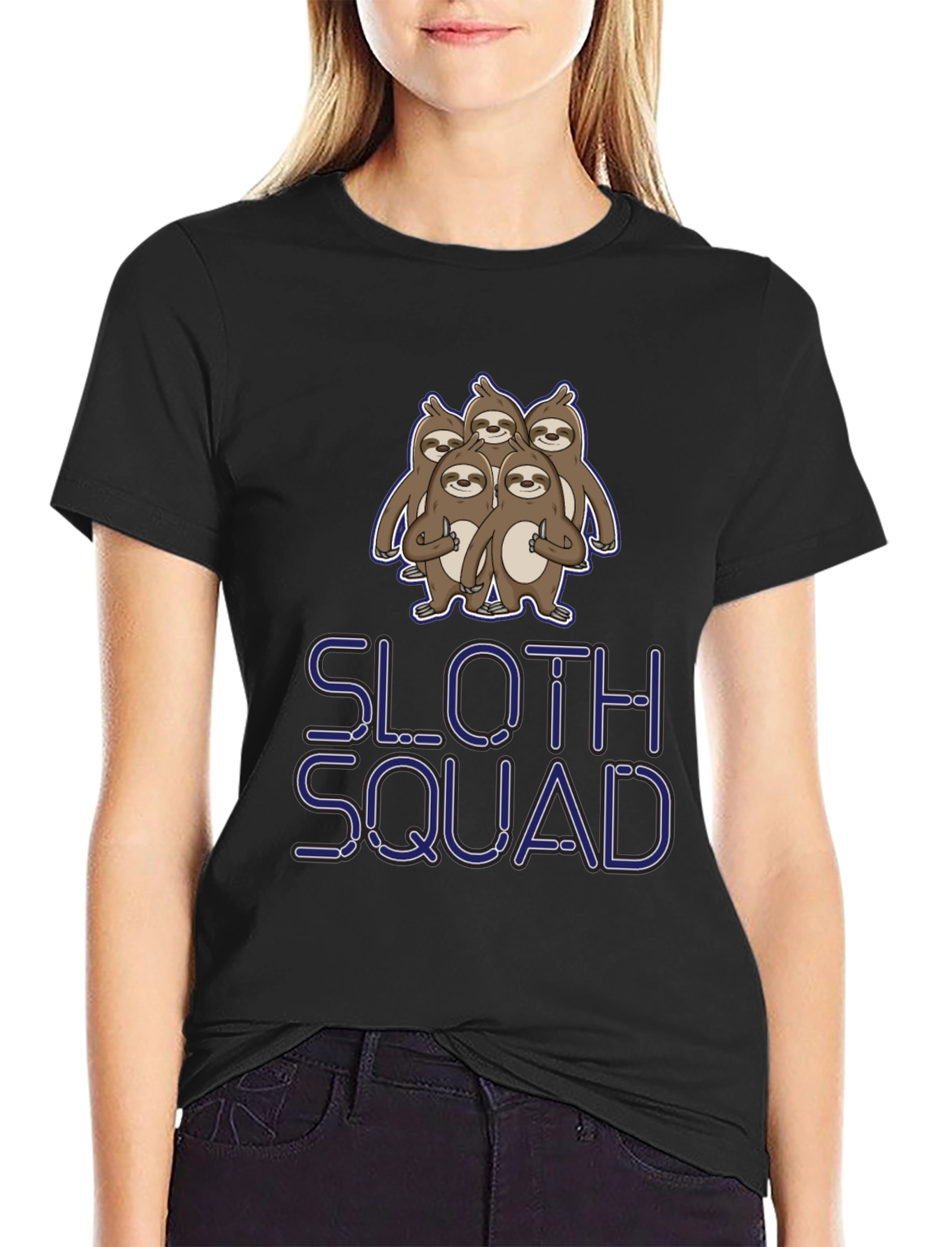 Sloth Squad Graphic Tee - Black Cotton T-Shirt