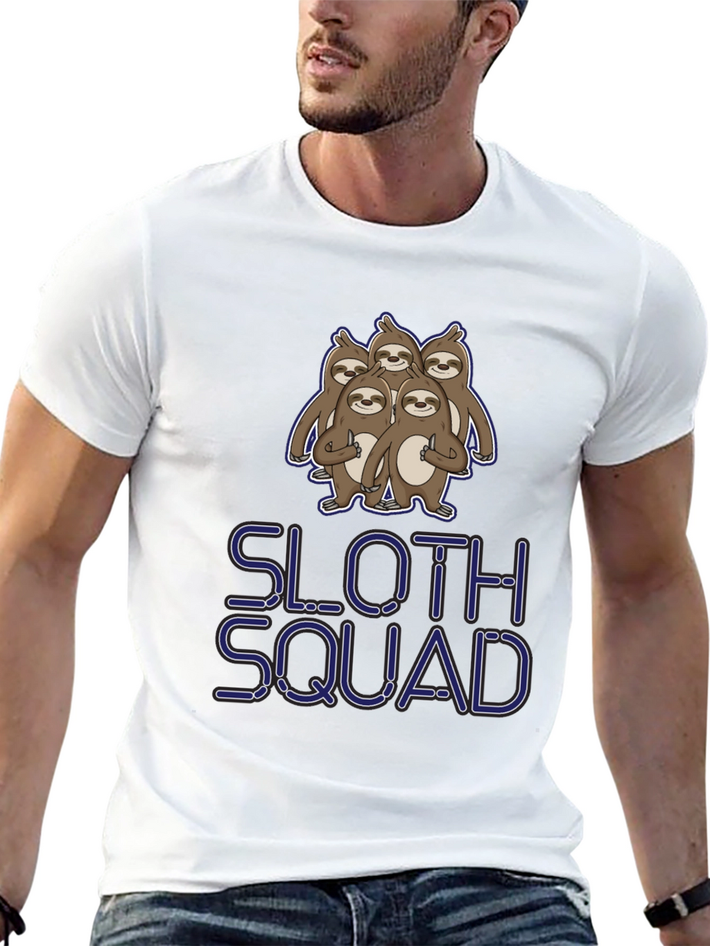 Sloth Squad Graphic Tee - Black Cotton T-Shirt
