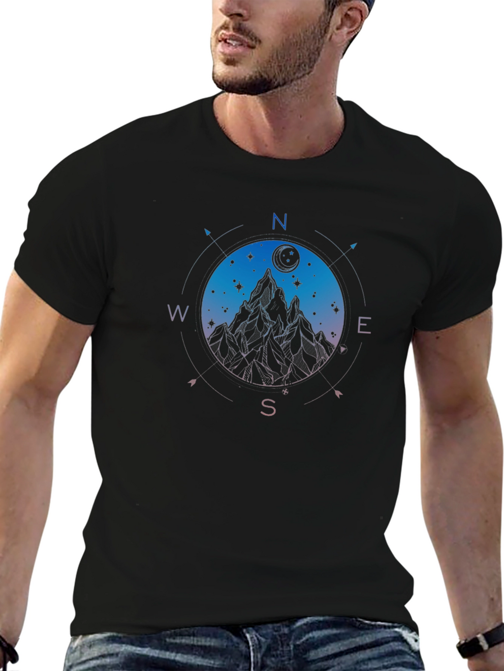 Mountain Compass Graphic Black T-Shirt