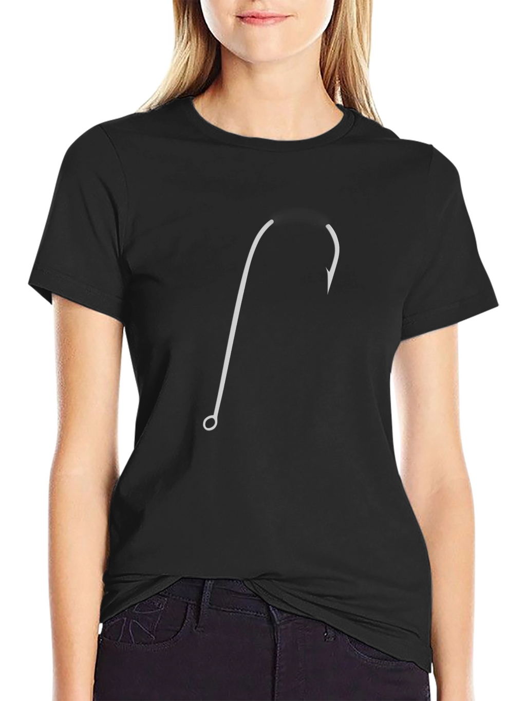 Fishing Hook Graphic Tee - Black Cotton T-Shirt