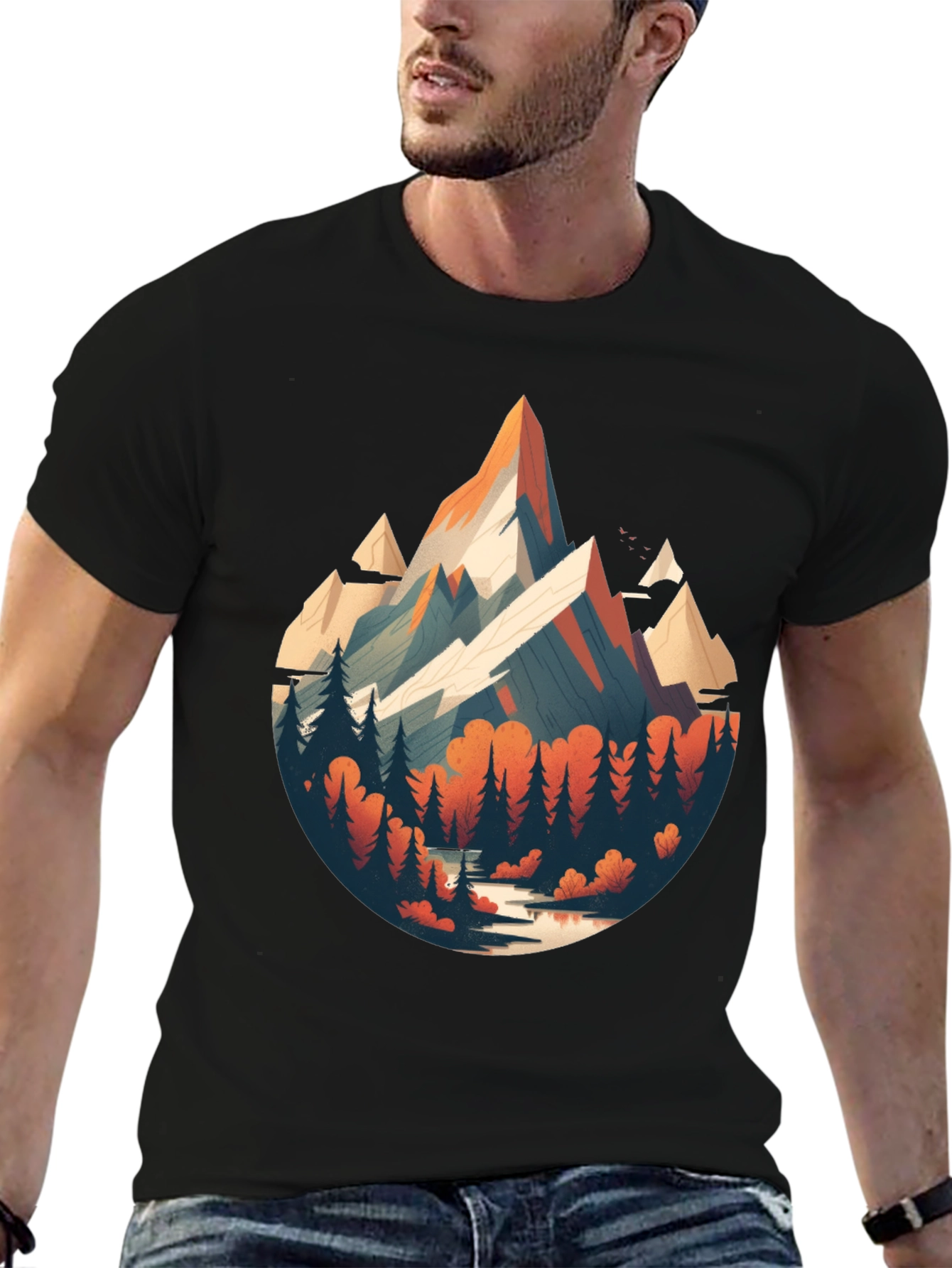 Mountain Scene Graphic Black T-Shirt
