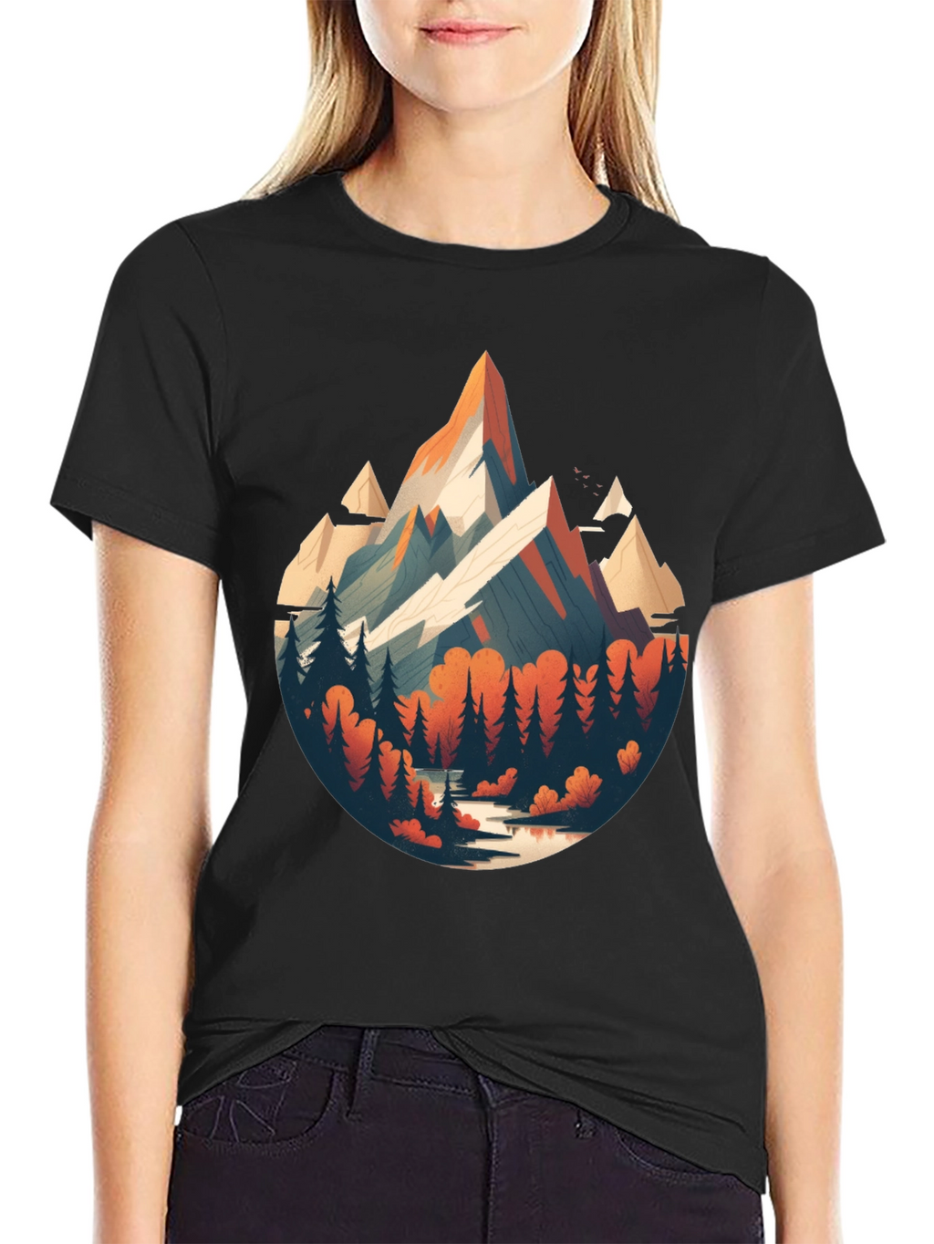 Mountain Scene Graphic Black T-Shirt
