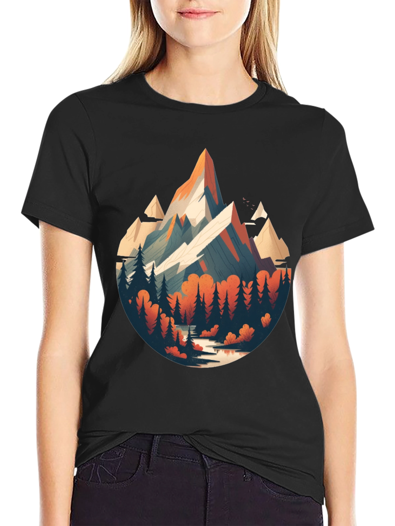 Mountain Scene Graphic Black T-Shirt