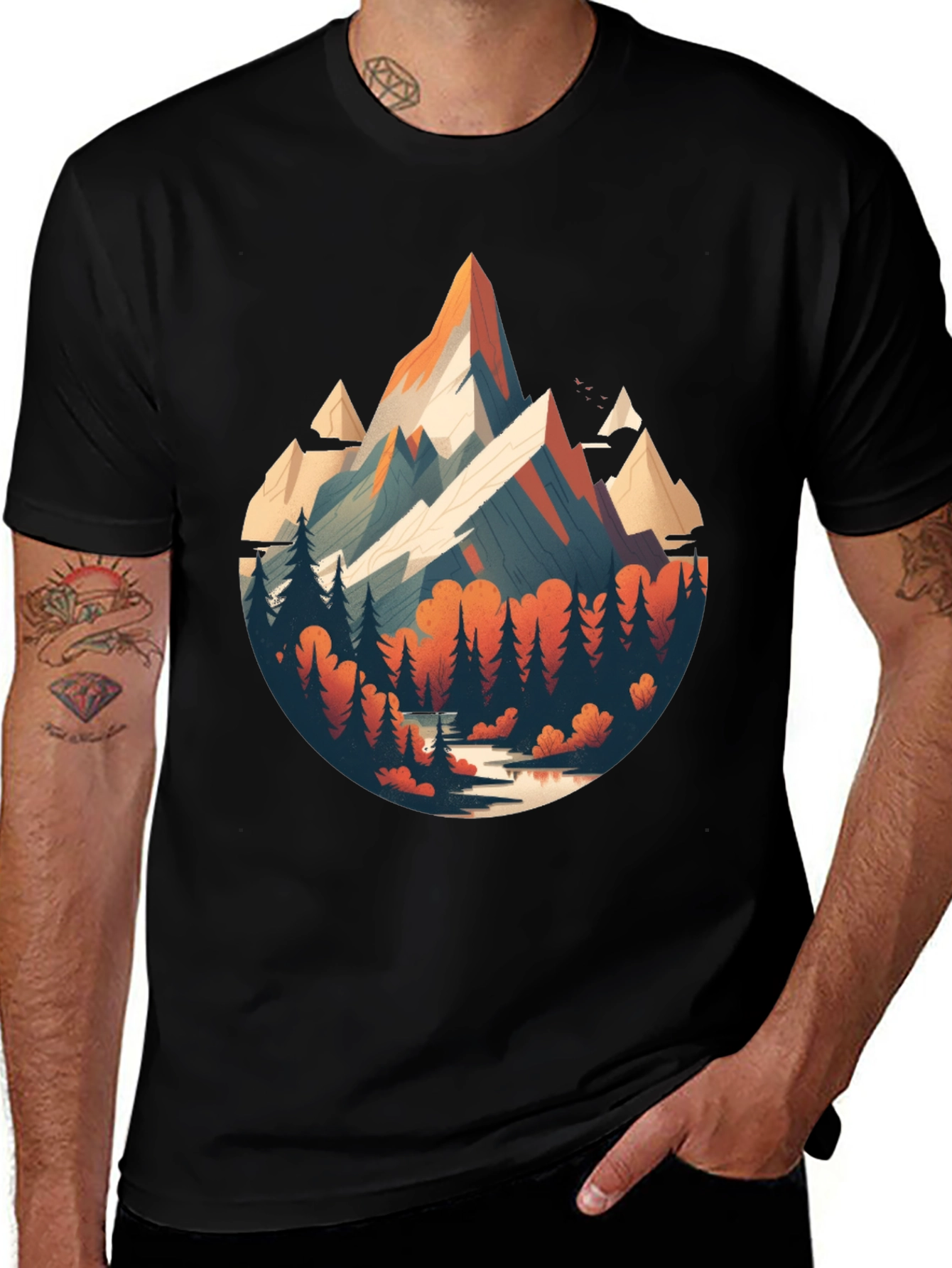 Mountain Scene Graphic Black T-Shirt
