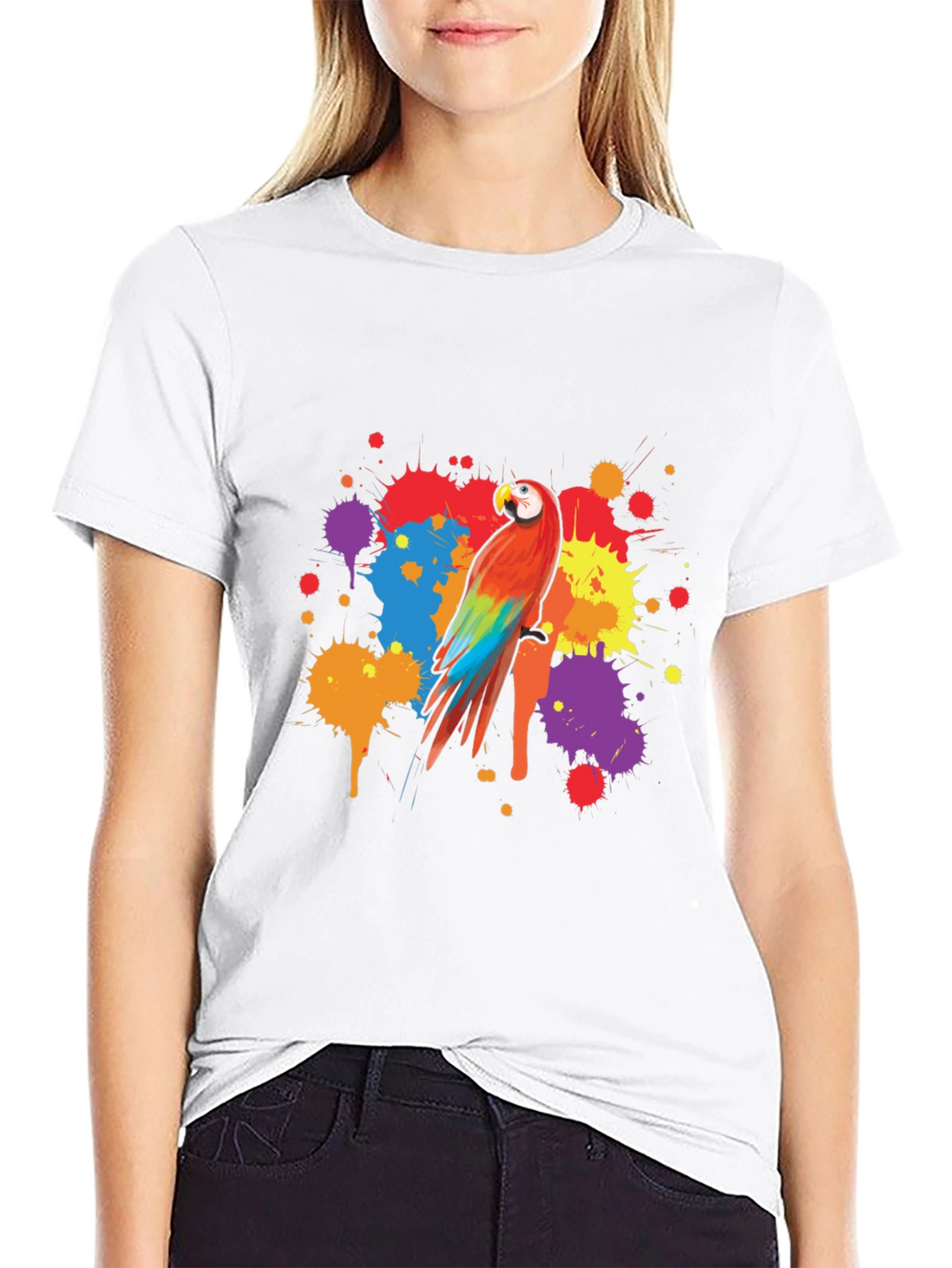 Vibrant Parrot Graphic Tee - Stylish Mens Black T-Shirt