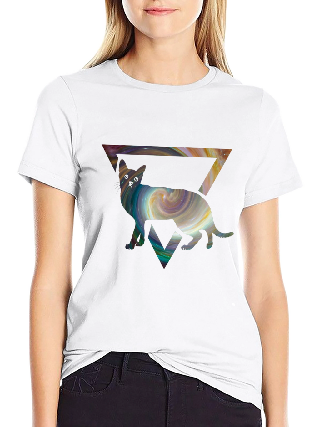 Cosmic Cat Triangle T-Shirt - Unique Graphic Tee