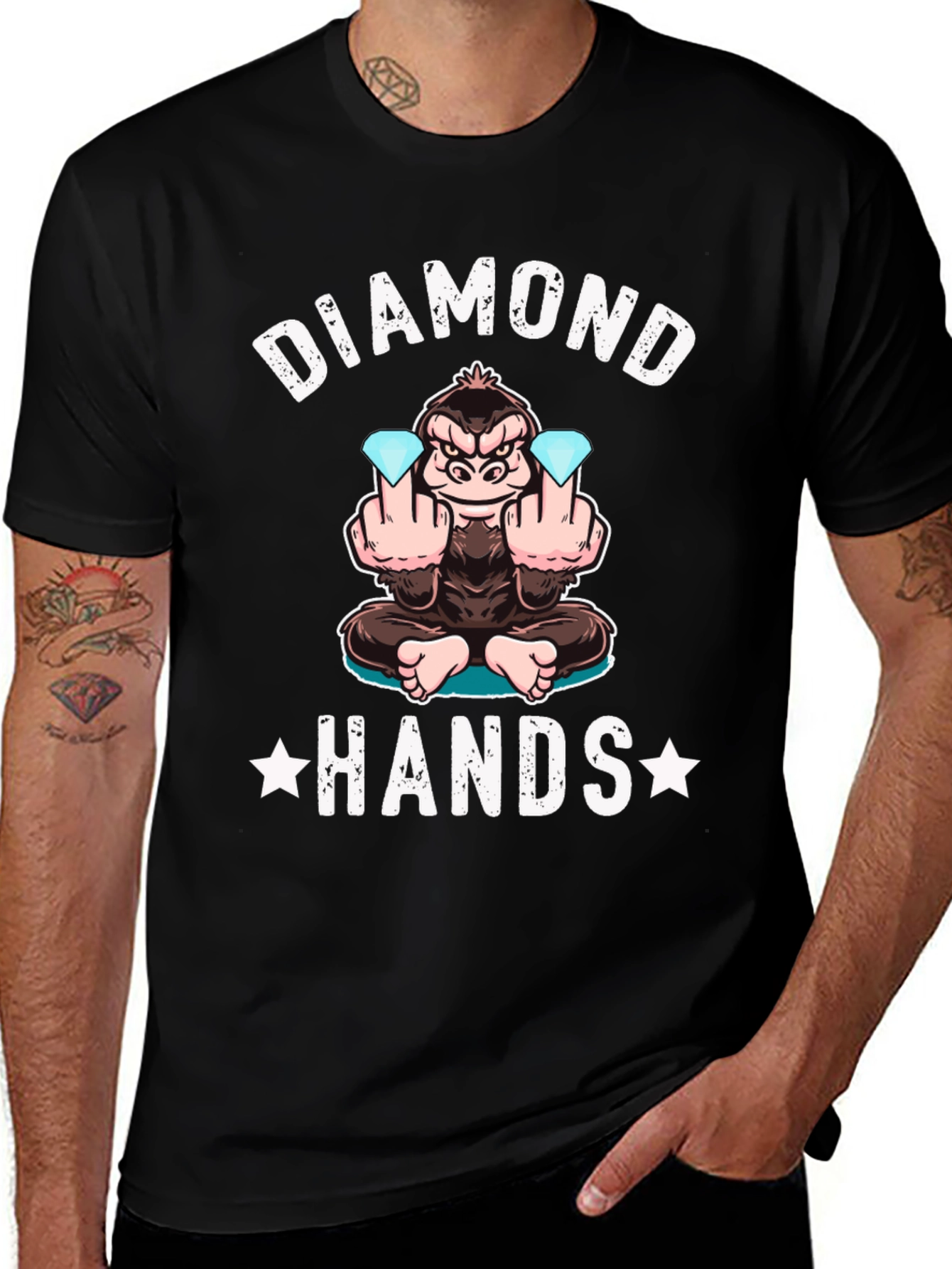 Diamond Hands Graphic Tee - Gorilla Middle Finger T-Shirt