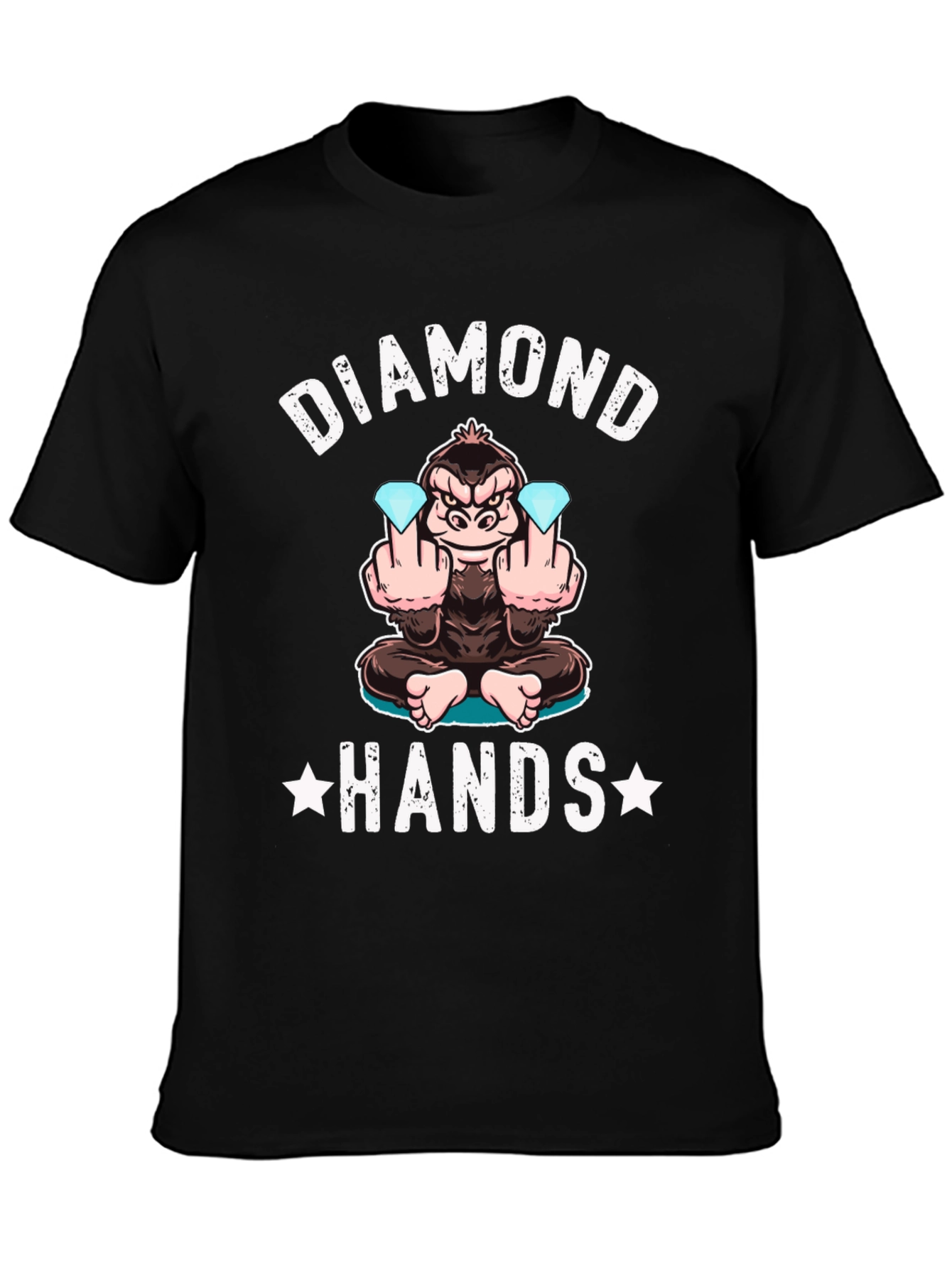 Diamond Hands Graphic Tee - Gorilla Middle Finger T-Shirt