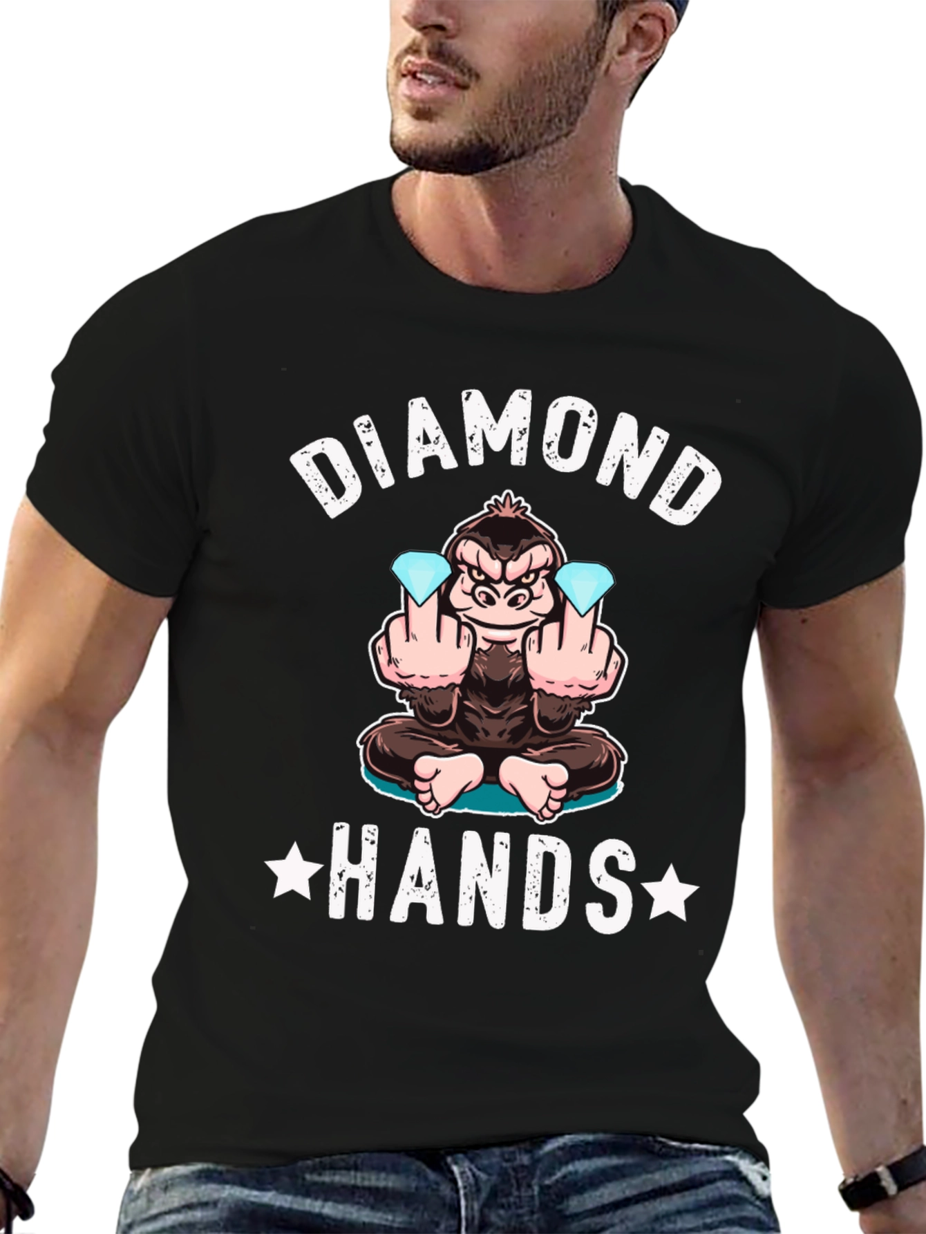 Diamond Hands Graphic Tee - Gorilla Middle Finger T-Shirt