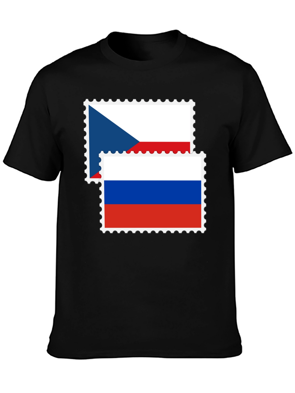 Czech Russia Flag Stamp Black Graphic Tee