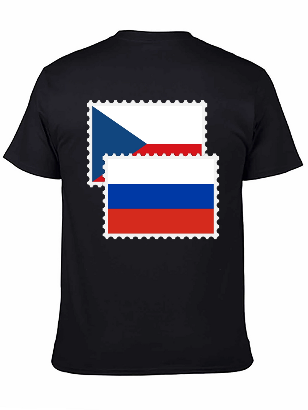 Czech Russia Flag Stamp Black Graphic Tee