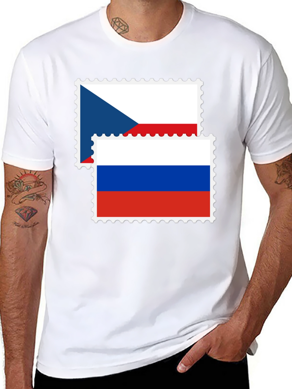 Czech Russia Flag Stamp Black Graphic Tee